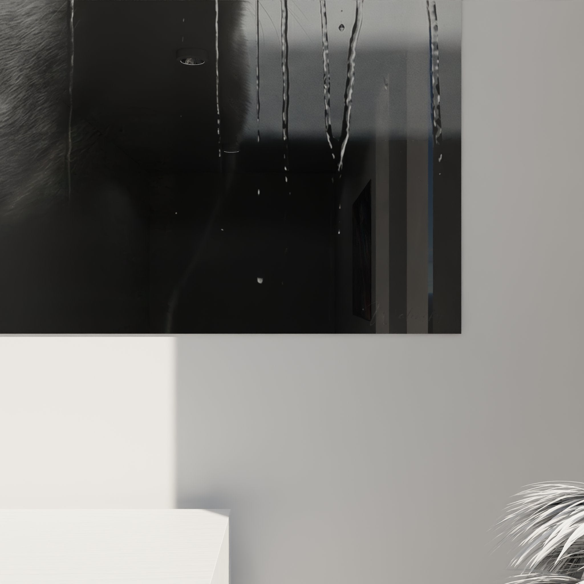 Vue d'ensemble tableau mural chat Korat pluie dans salon moderne