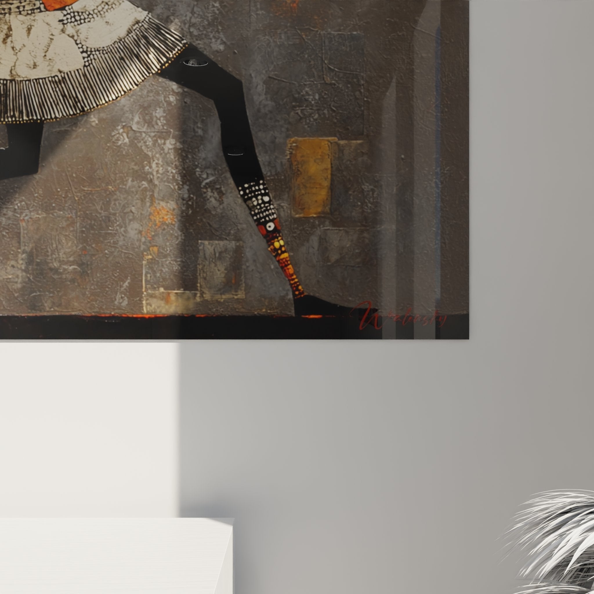 Vista d'insieme quadro arte tribale africana guerriero danzatore movimento rituale decorazione interna