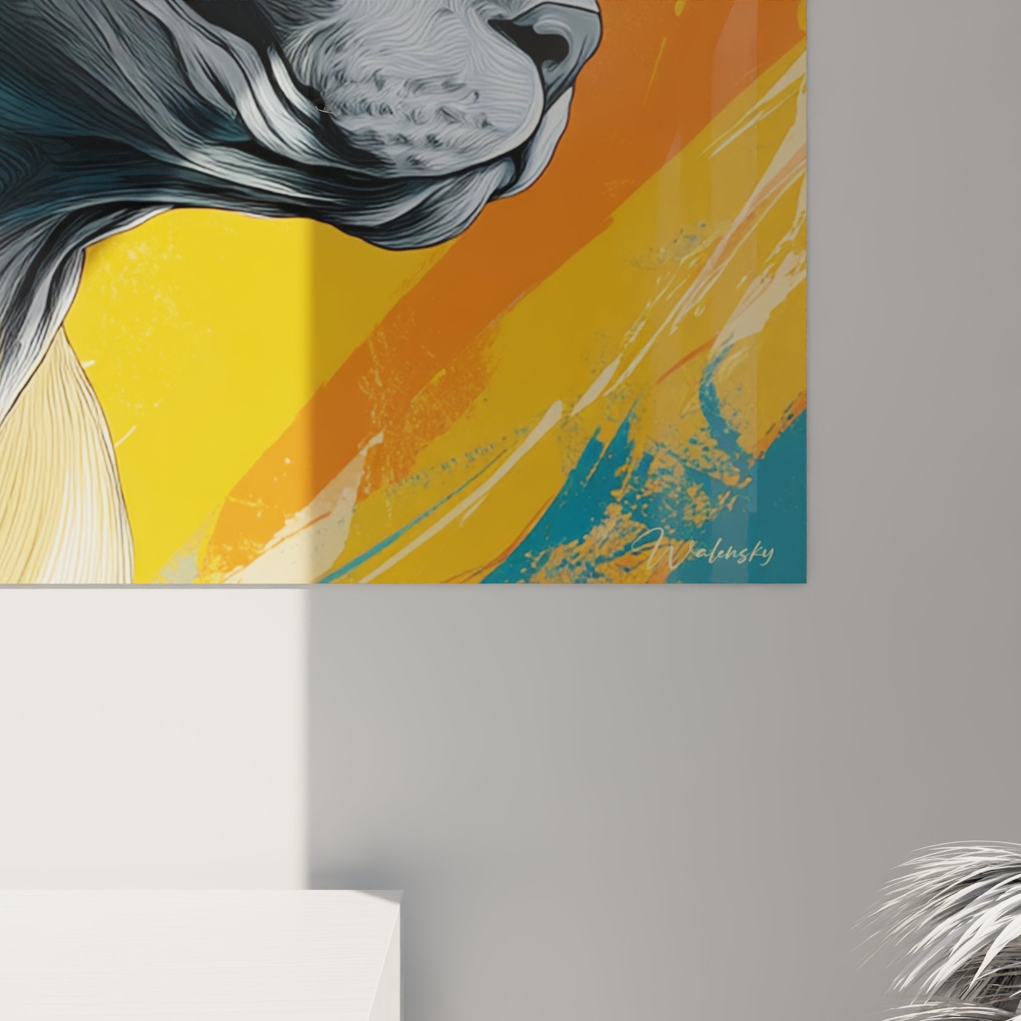 Vista d'insieme quadro murale gatto Sphynx profilo in un interno contemporaneo stile artistico