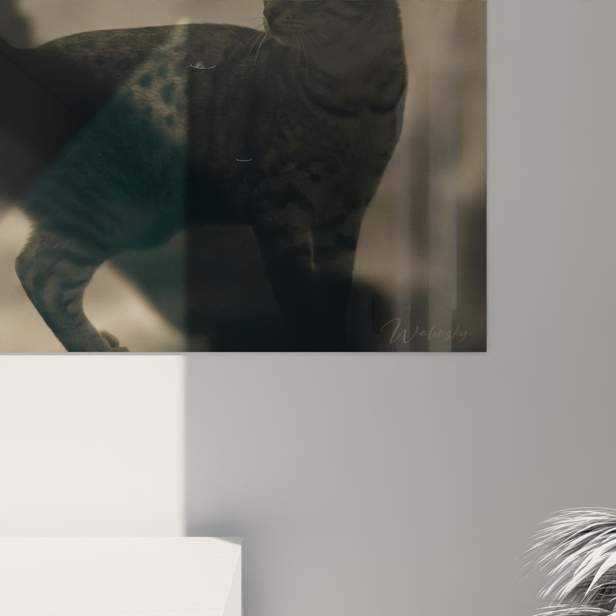 Vista d'insieme quadro Egyptian Mau decorazione interiore moderna gatto grigio cucina contemporanea