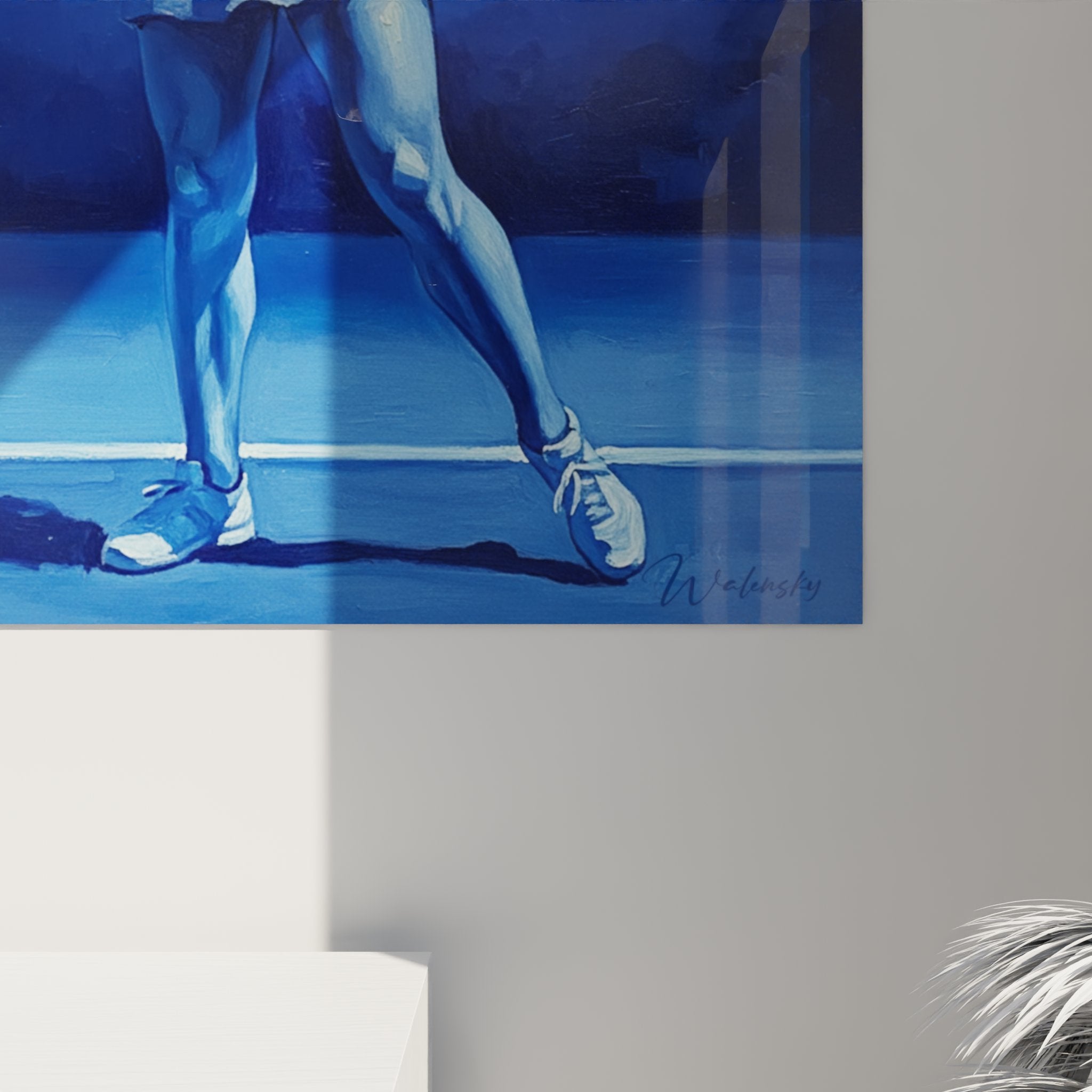Vue ensemble tableau tennis femme bleu decoration interieur moderne art sport mural design