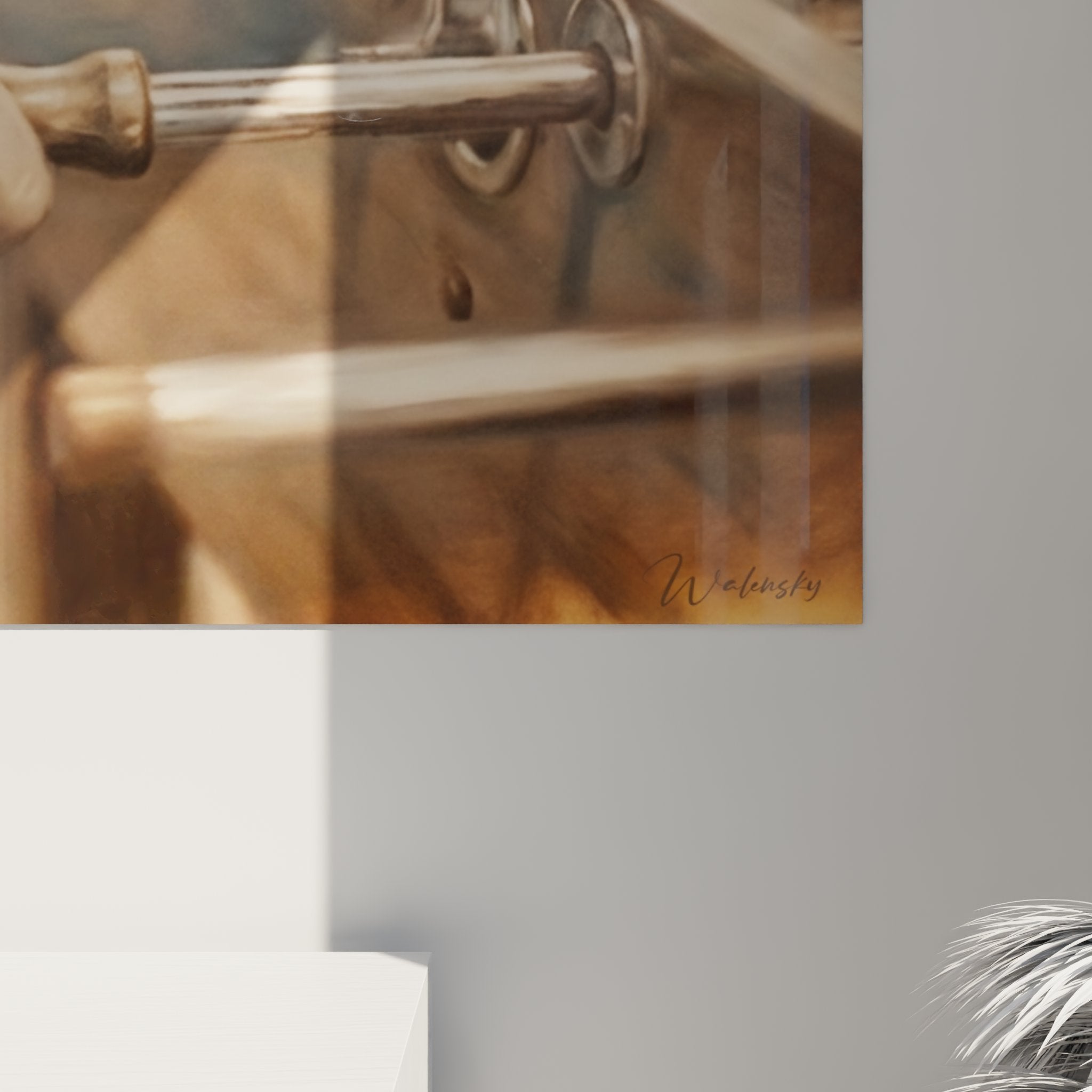 Vue d'ensemble tableau mural babyfoot vintage accroche dans interieur contemporain decoration gaming