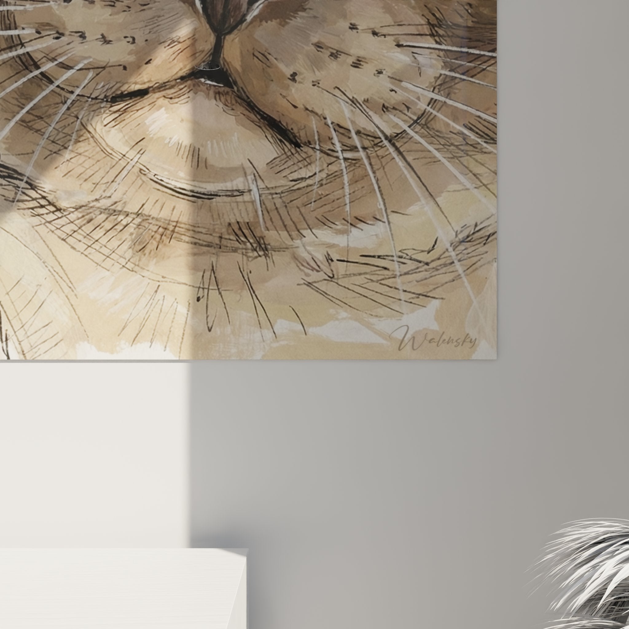 Vue d'ensemble tableau mural chat Burmese, artwork portrait félin, décoration intérieure moderne