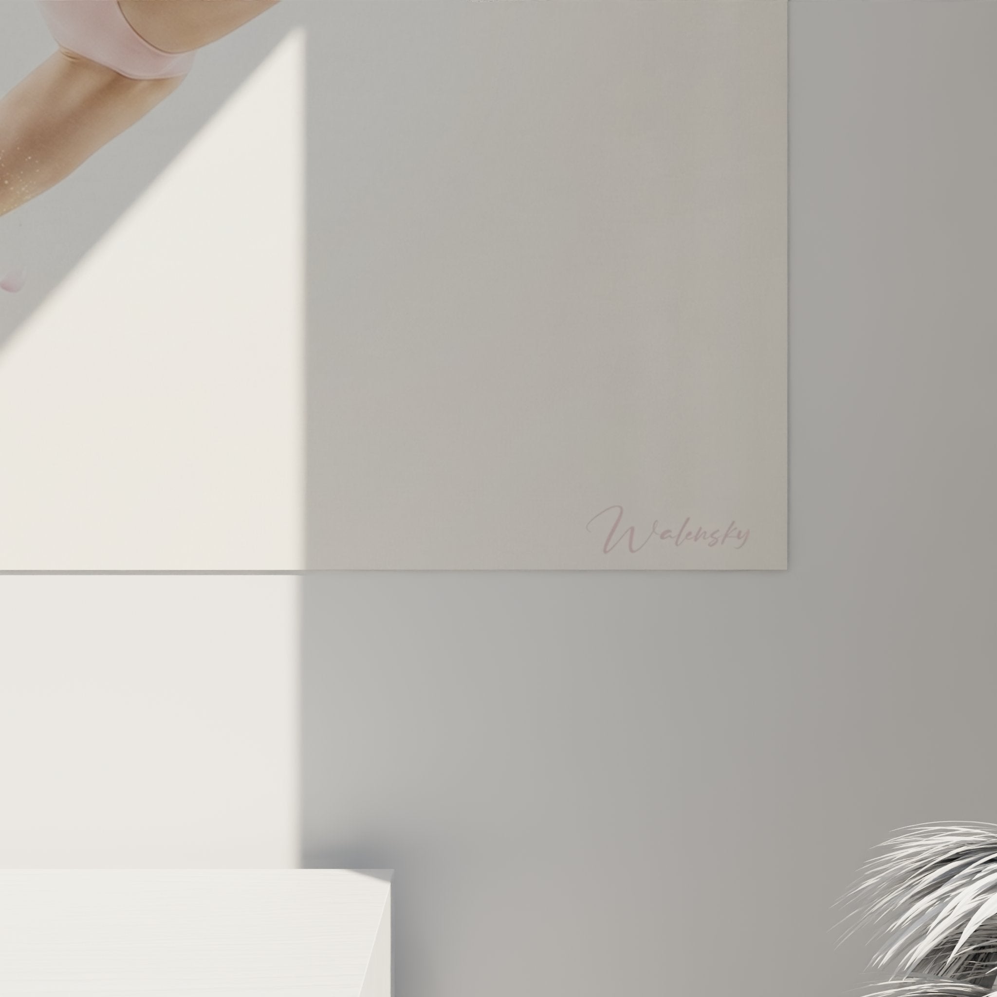 Overview wall art painting dancer doing splits - dimensions and color rendering for modern living room decoration