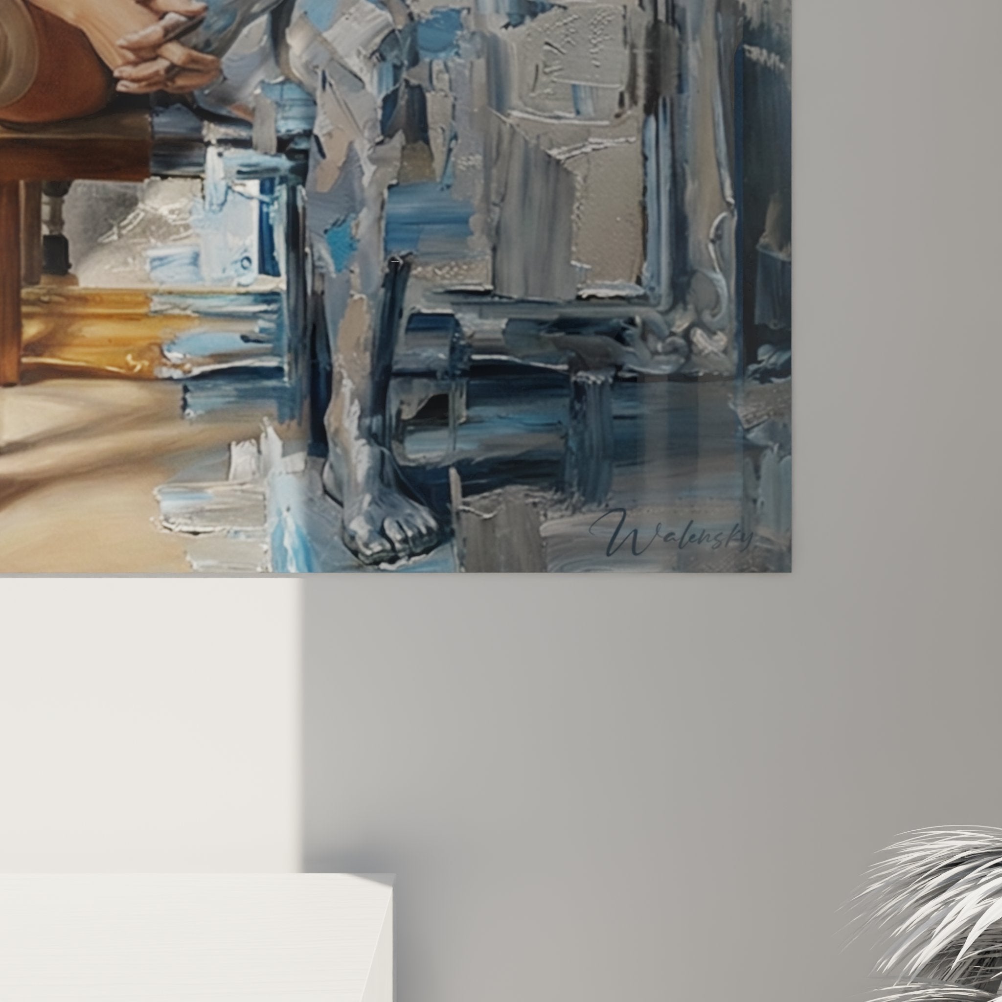 Vista d'insieme quadro sportivo riflessione paralimpico decorazione murale arte moderna blu argento oro