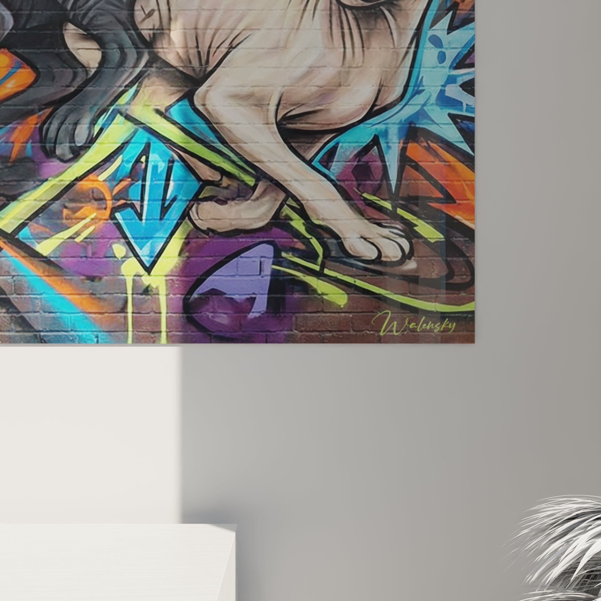 Überblick über das Wandbild Katzen Peterbald mit grafischen Elementen und lebendiger Farbpalette