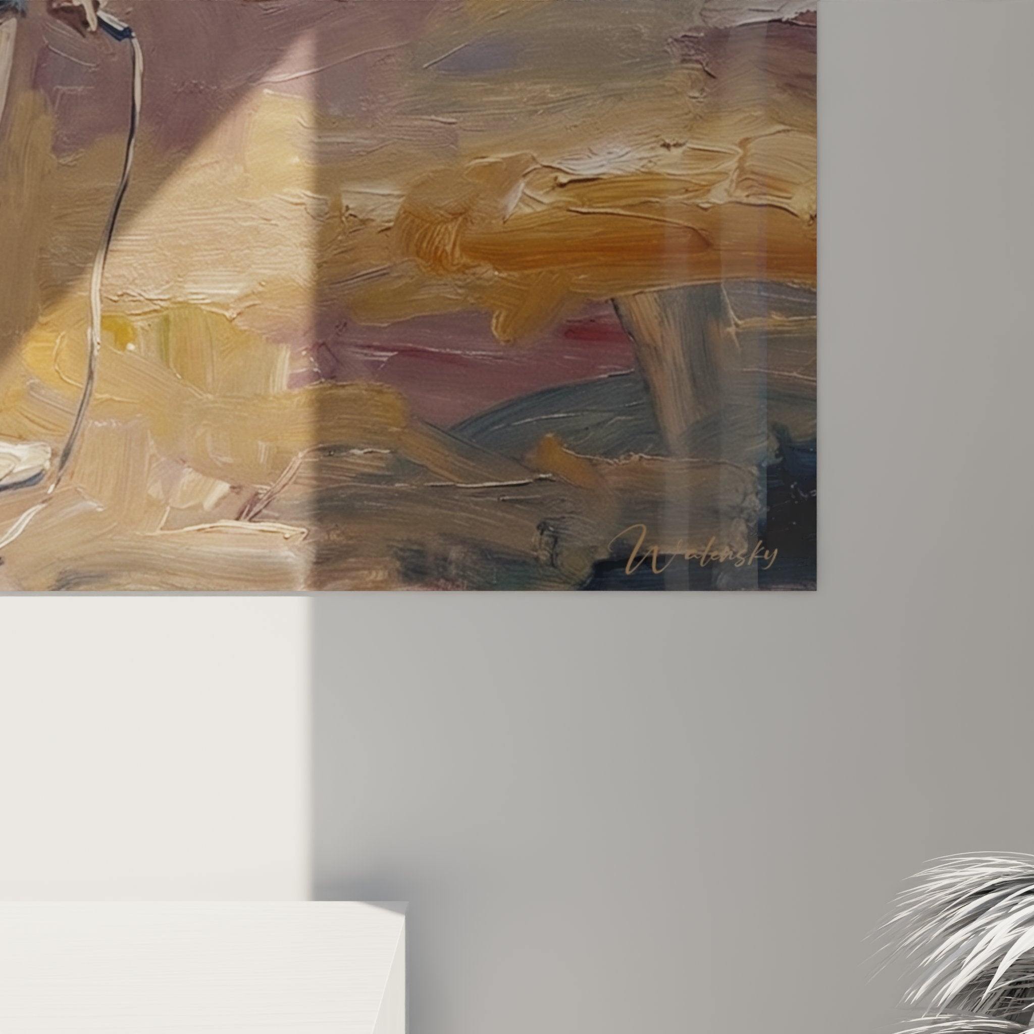 Overview wall art painting girl jumping rope, vertical composition contemporary style