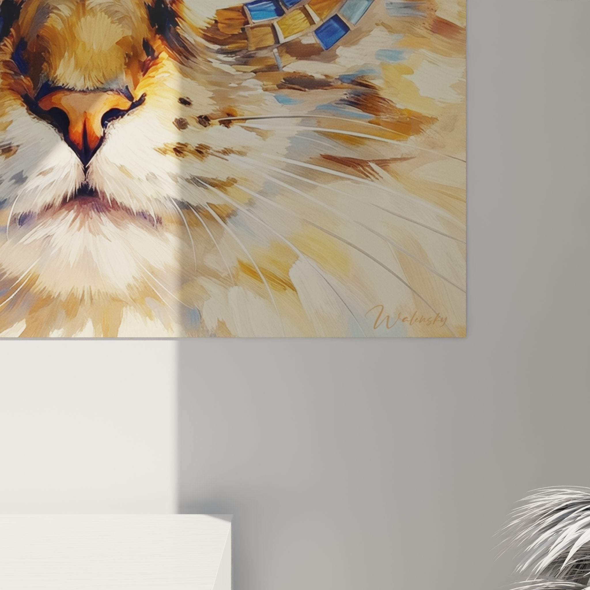 Panoramica quadro murale gatto Ragamuffin arte contemporanea occhi di colore diverso mosaico