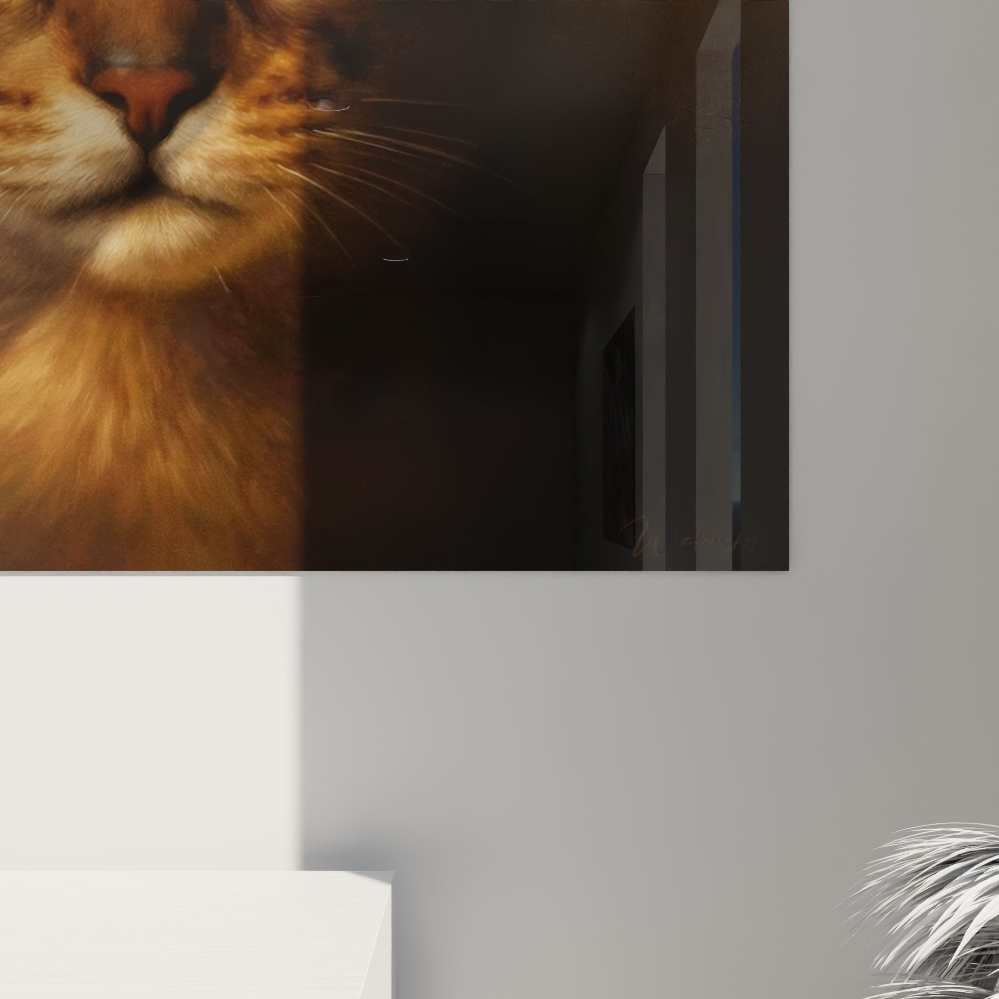 Vista d'insieme quadro murale ritratto gatto Abissino decorazione soggiorno moderno arte animalier