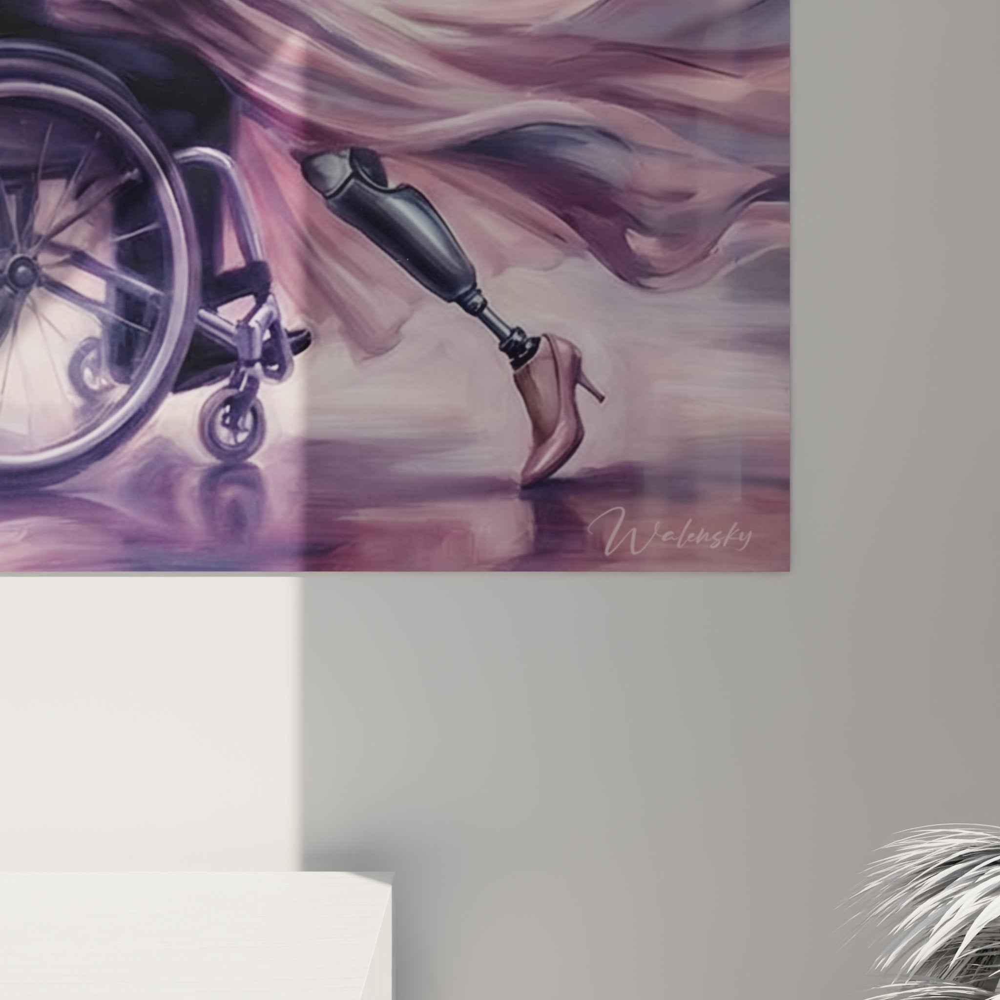 Vue ensemble tableau danse paralympique salon palace lustre couple inclusif fauteuil roulant art romantique