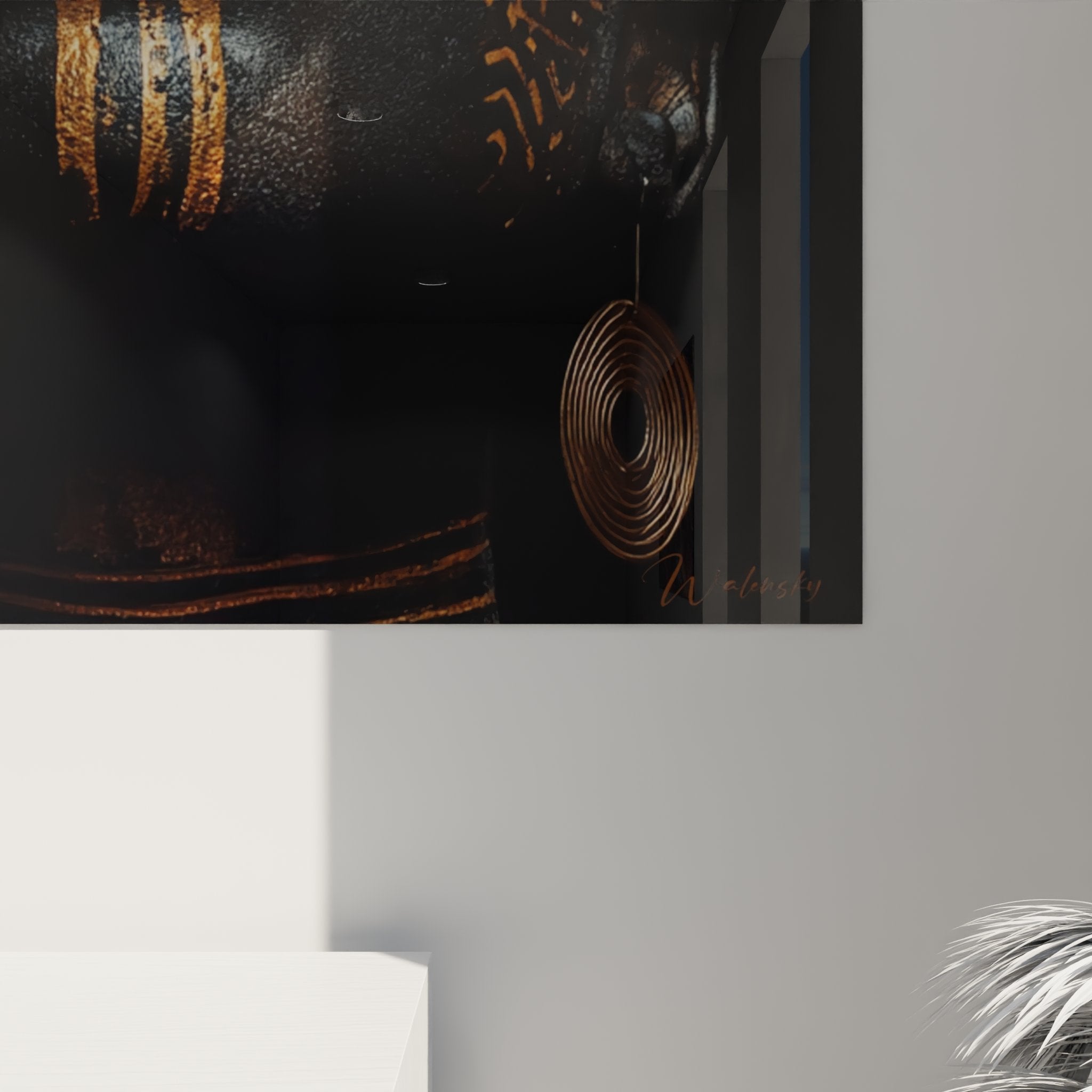 Panoramica quadro ritratto africano tribale motivi dorati arte murale etnica decorazione interni contemporanea