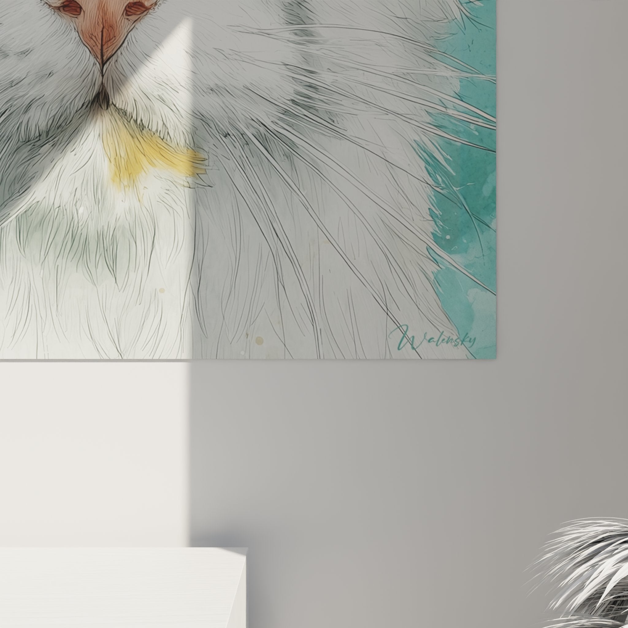 Vue d'ensemble tableau mural chat Turkish Van portrait artistique décoration intérieur moderne
