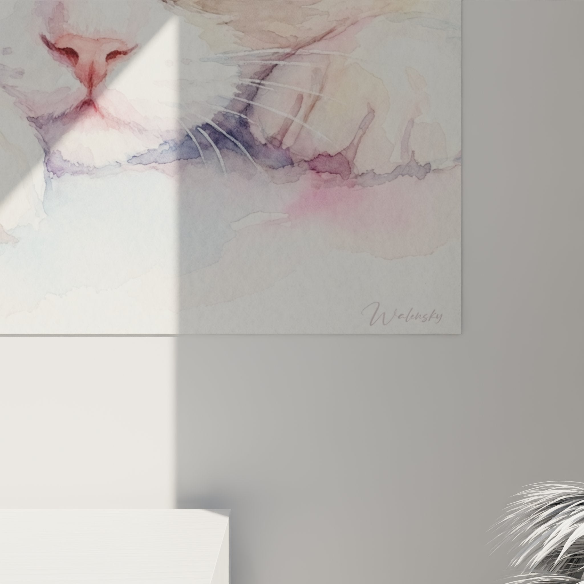 Panoramica quadro murale gattino Ragdoll acquerello, arte decorativa per soggiorno o camera moderna