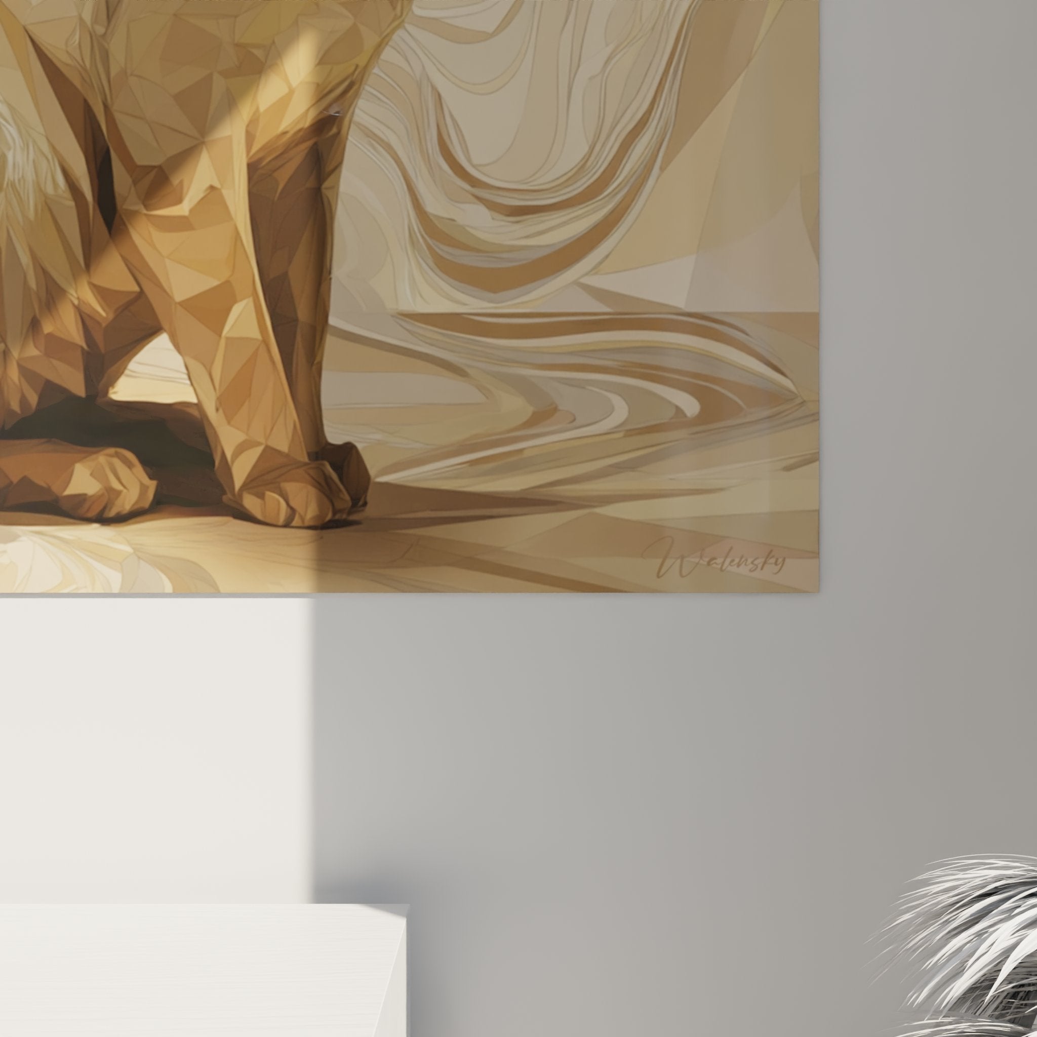 Overview of Sokoke cat wall art panel polygonal contemporary style warm tones