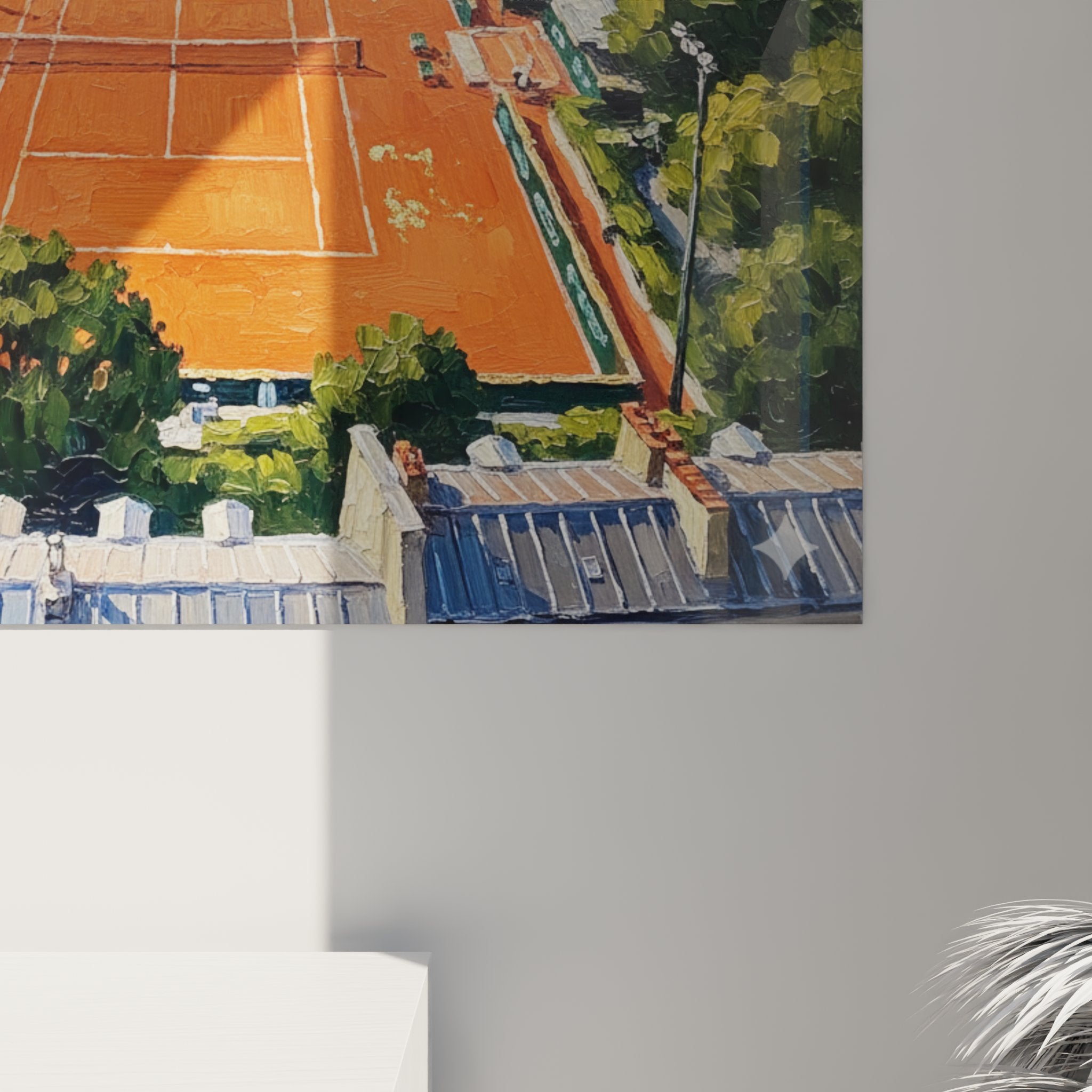 Vue ensemble tableau tennis Paris Roland Garros accroche au mur, art mural sport decoration interieure