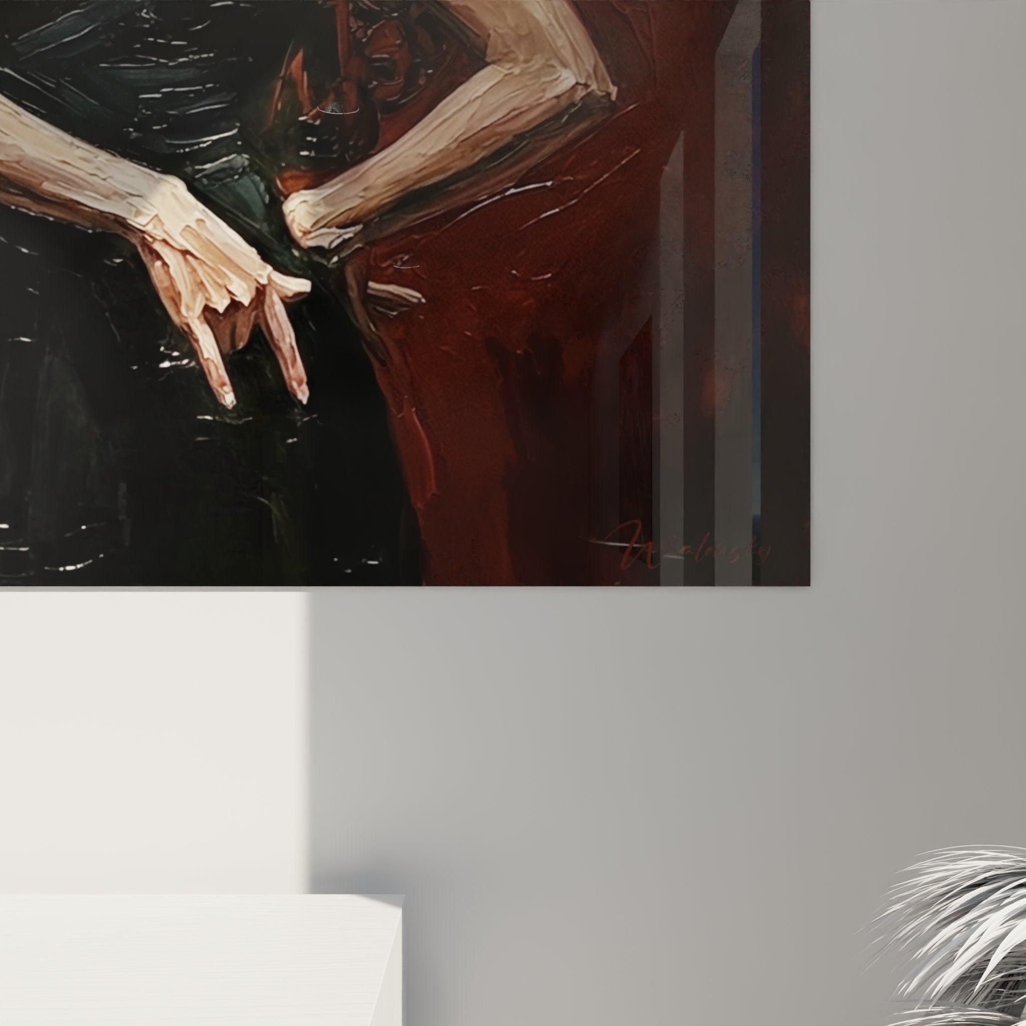 Vista d'insieme quadro ballerina flamenco a muro, arte murale danza spagnola decorazione interiore moderna