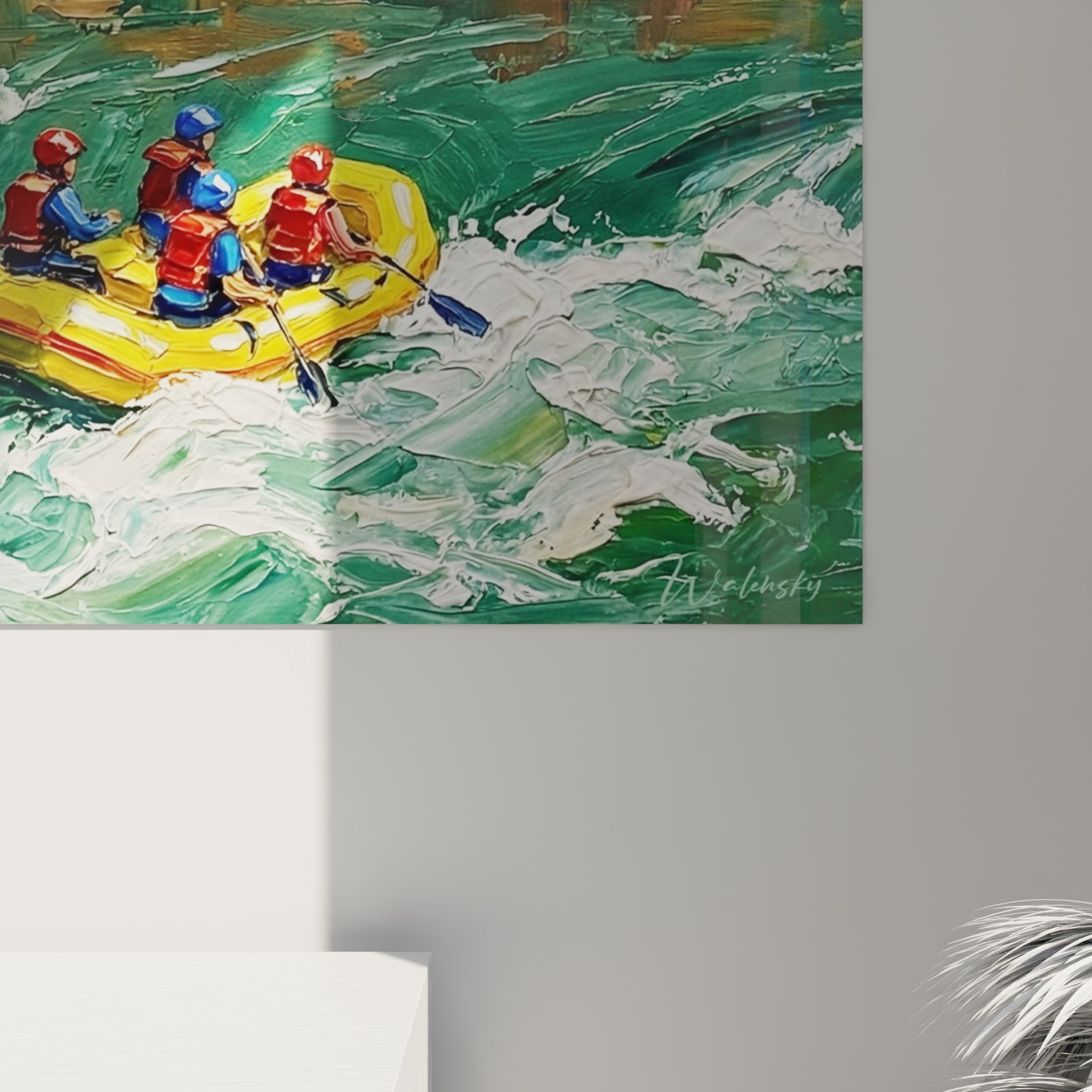 Vue ensemble tableau mural rafting canyon style artistique contemporain decoration interieur aventure