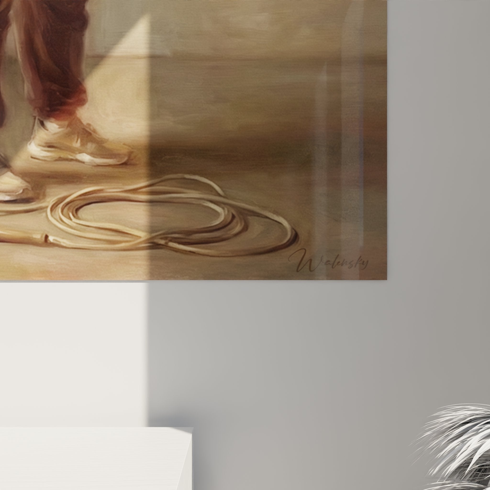 Overview of the ballerina painting in preparation in a bright contemporary interior