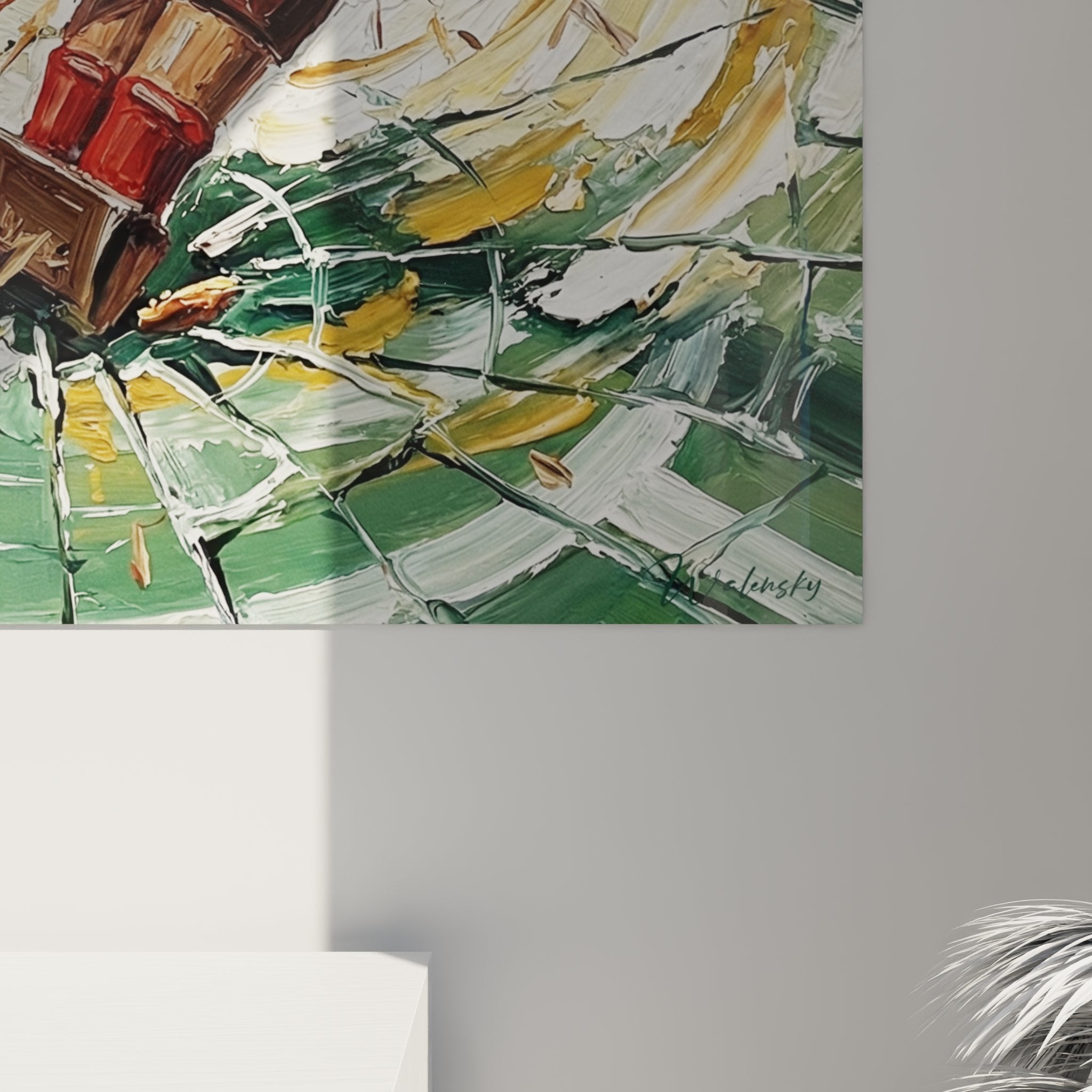 Vue ensemble tableau babyfoot joueur rouge composition circulaire art mural sport moderne decoration