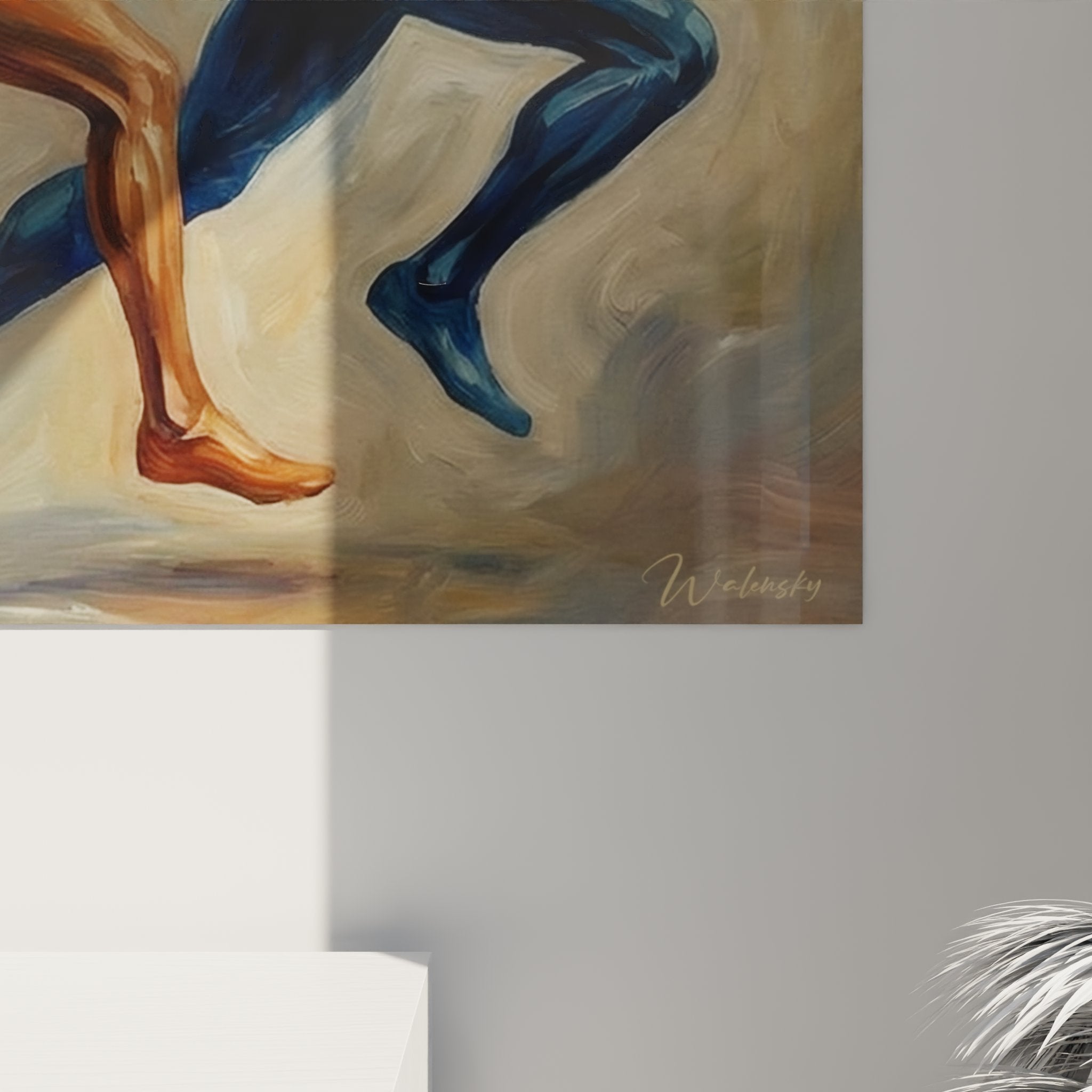 Vue d'ensemble tableau couple running, art mural sportif, décoration intérieure passion course à pied design