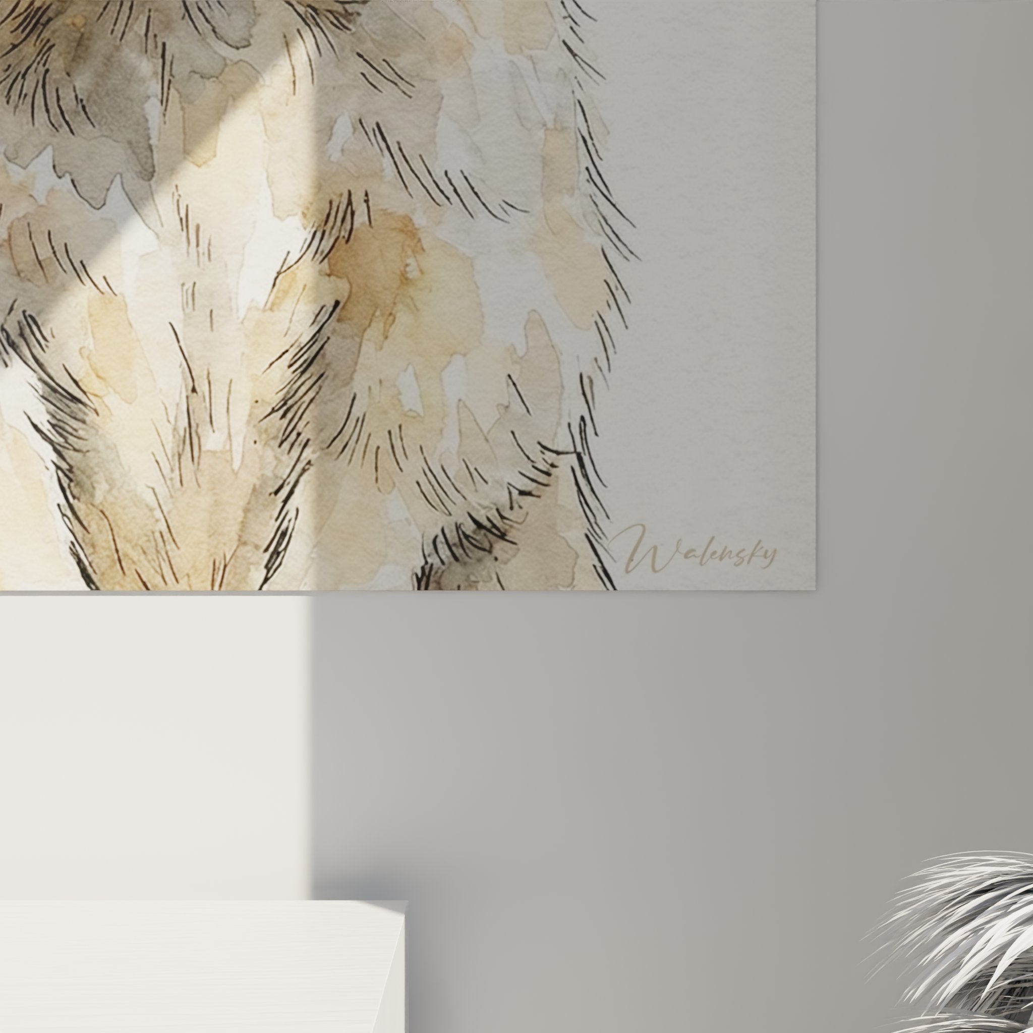 Vista d'insieme quadro marmotta alpina acquerello, opera completa arte animaliera Savoia decorazione montana