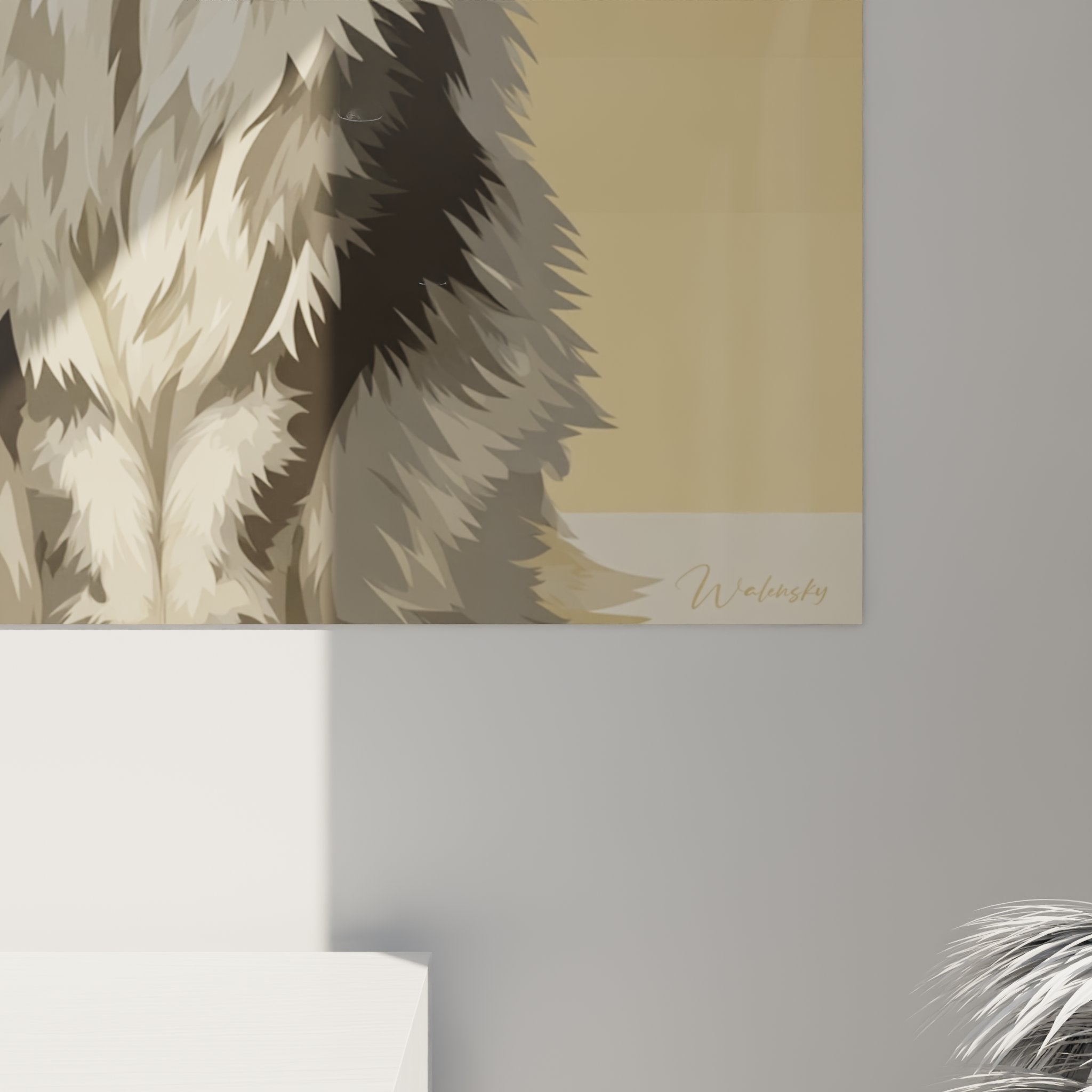 Vue d'ensemble du tableau chat sibérien dans un intérieur contemporain, mise en situation décorative