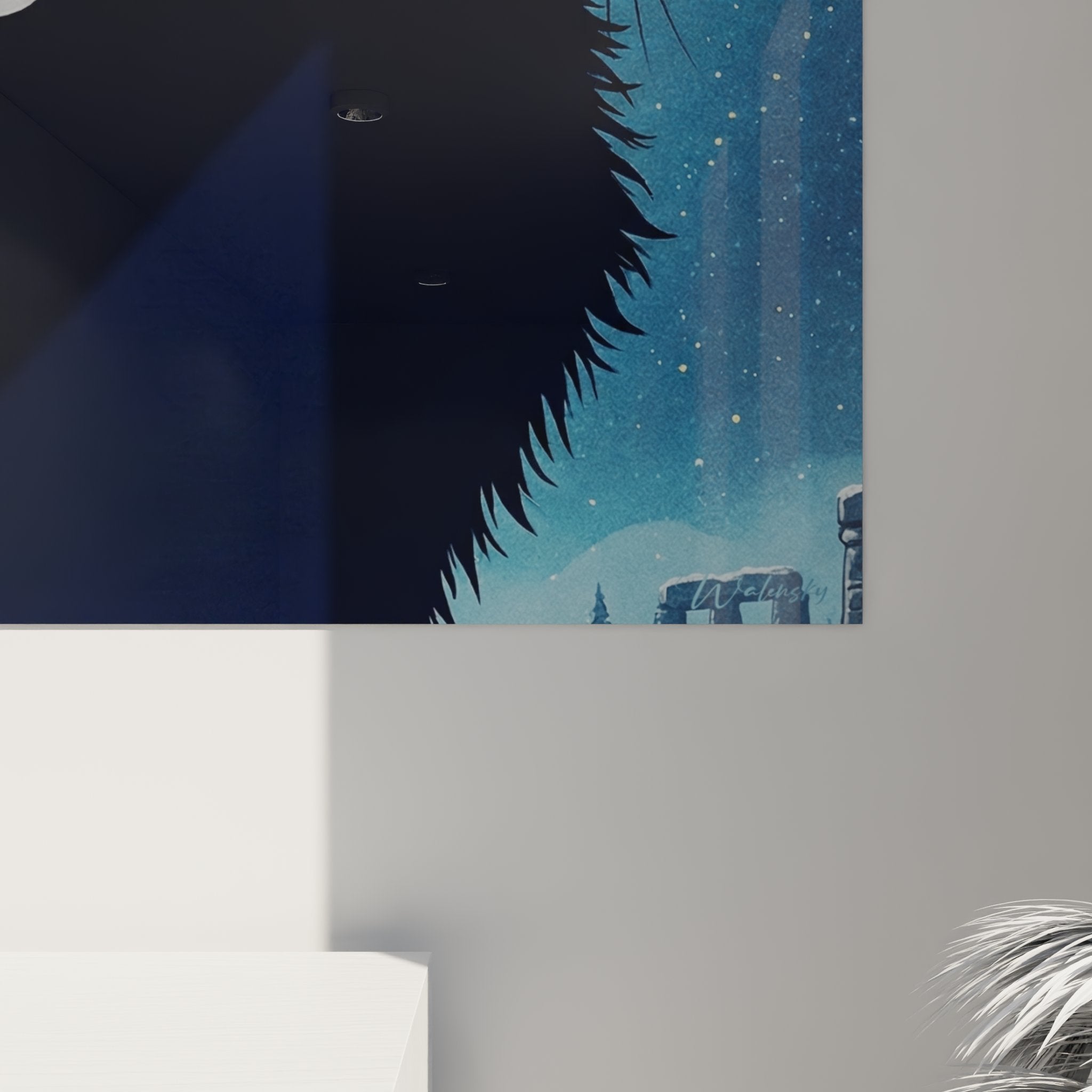 Full view nocturnal cat wall art Norwegian Forest Cat interior decoration modern style
