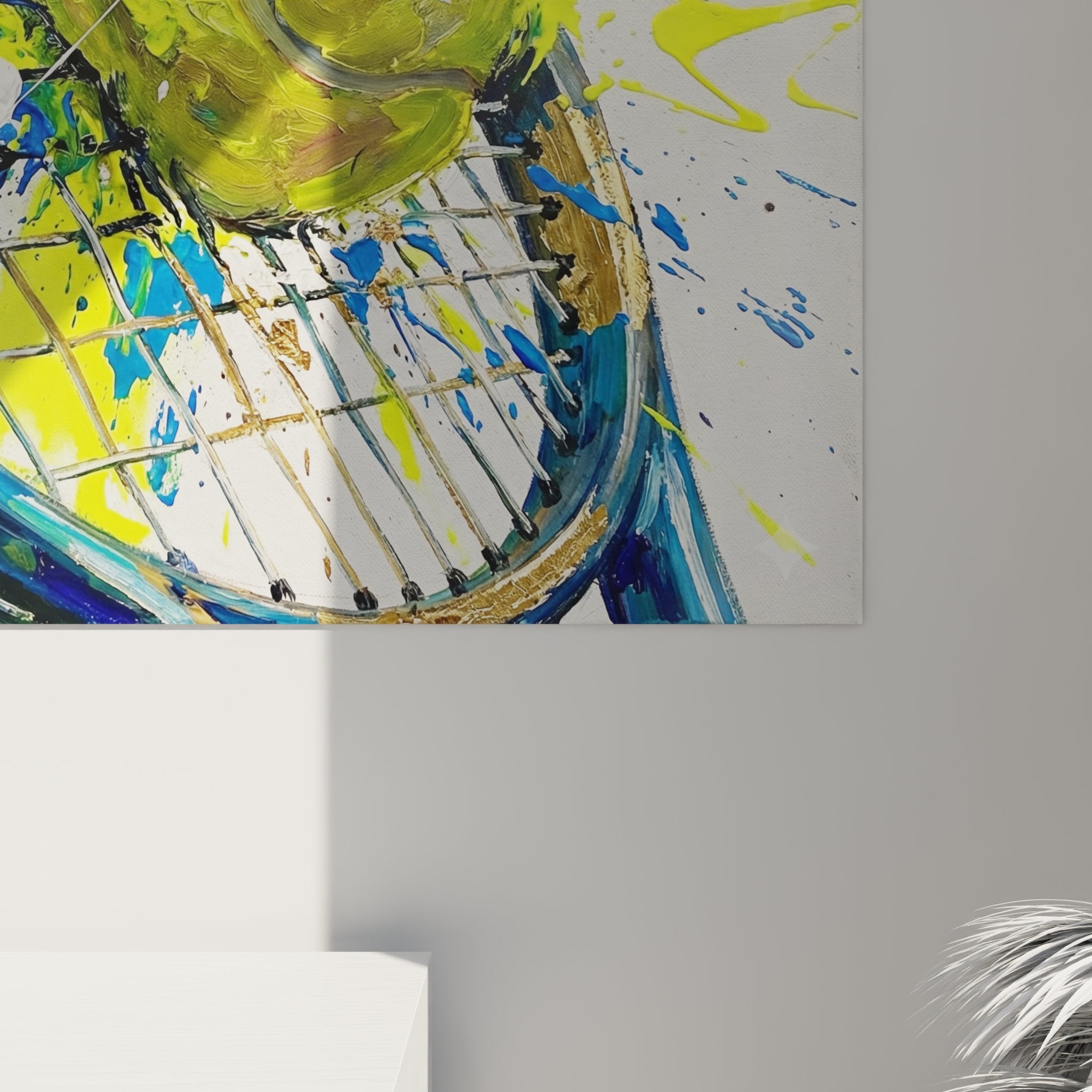 Vue ensemble tableau tennis abstrait accroche au mur decoration interieure moderne sport art