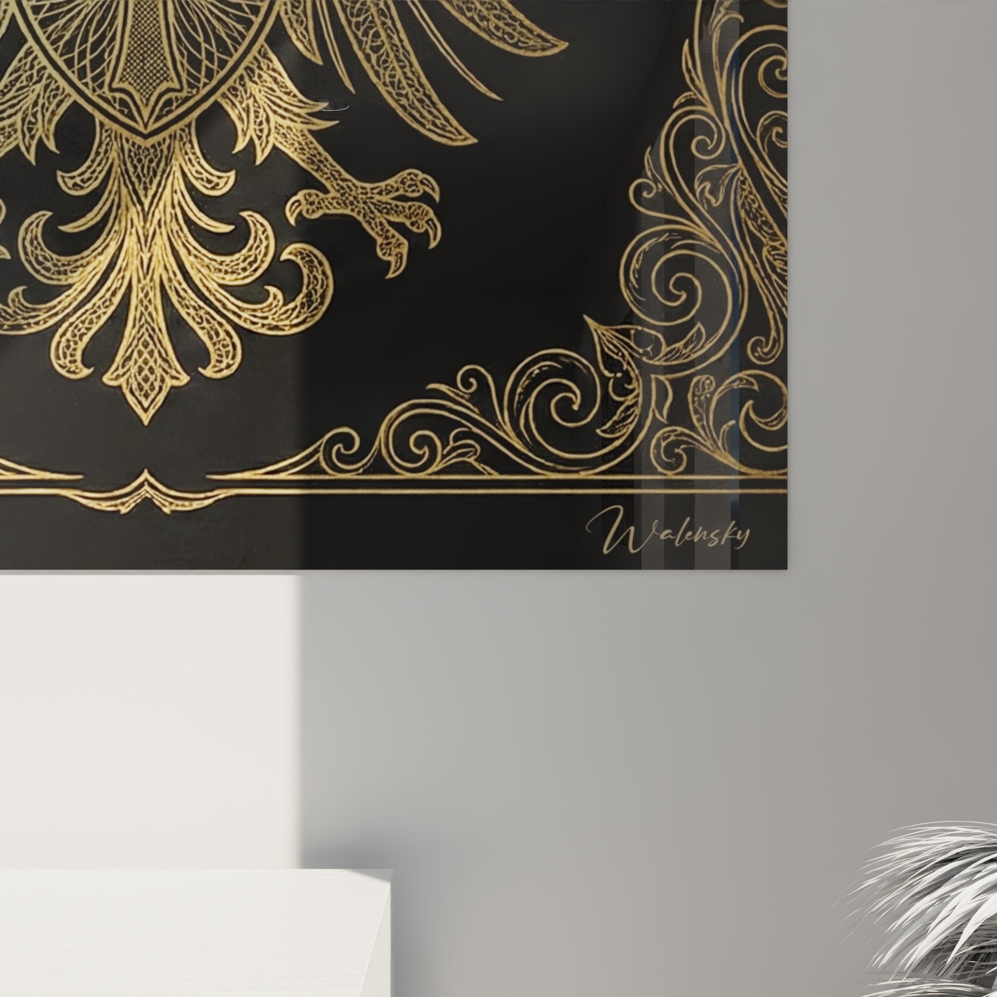 Visualizzazione completa quadro decorativo aquila reale araldica oro nero stile castello savoia