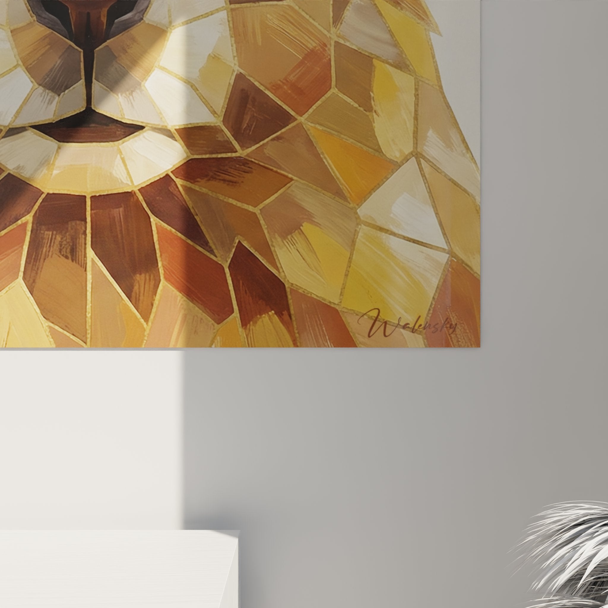 Panoramica quadro marmotta arte geometrica che decora soggiorno moderno stile montano savoiardo