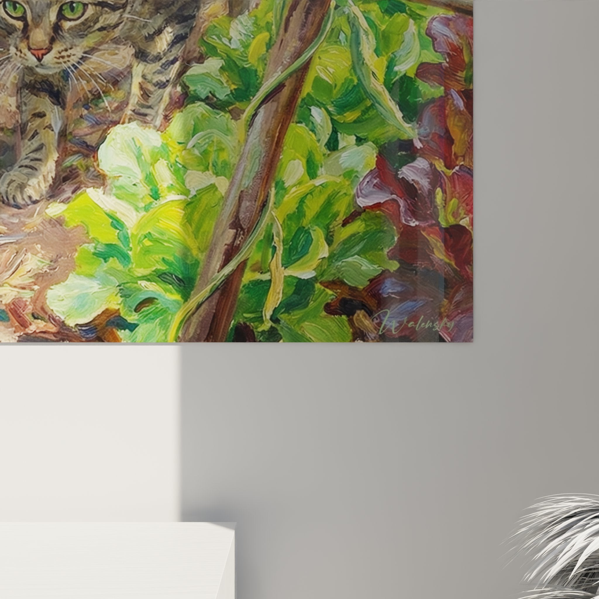 Gesamtansicht Wandbild Katze European Shorthair Gemüsegarten Innenraumdekoration Natur