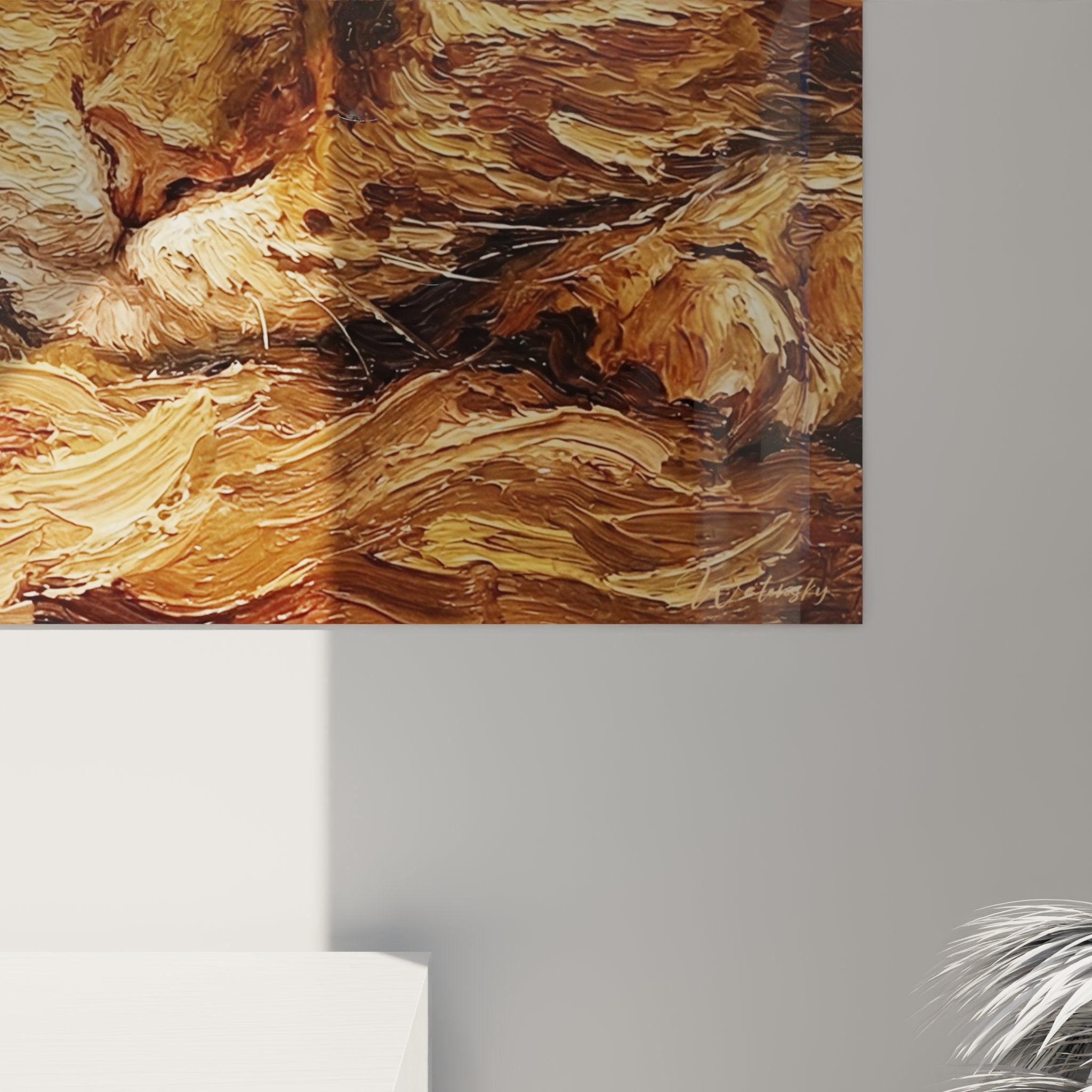 Vista d'insieme quadro murale gatto rosso in interno moderno, arte animale decorativa Laperm