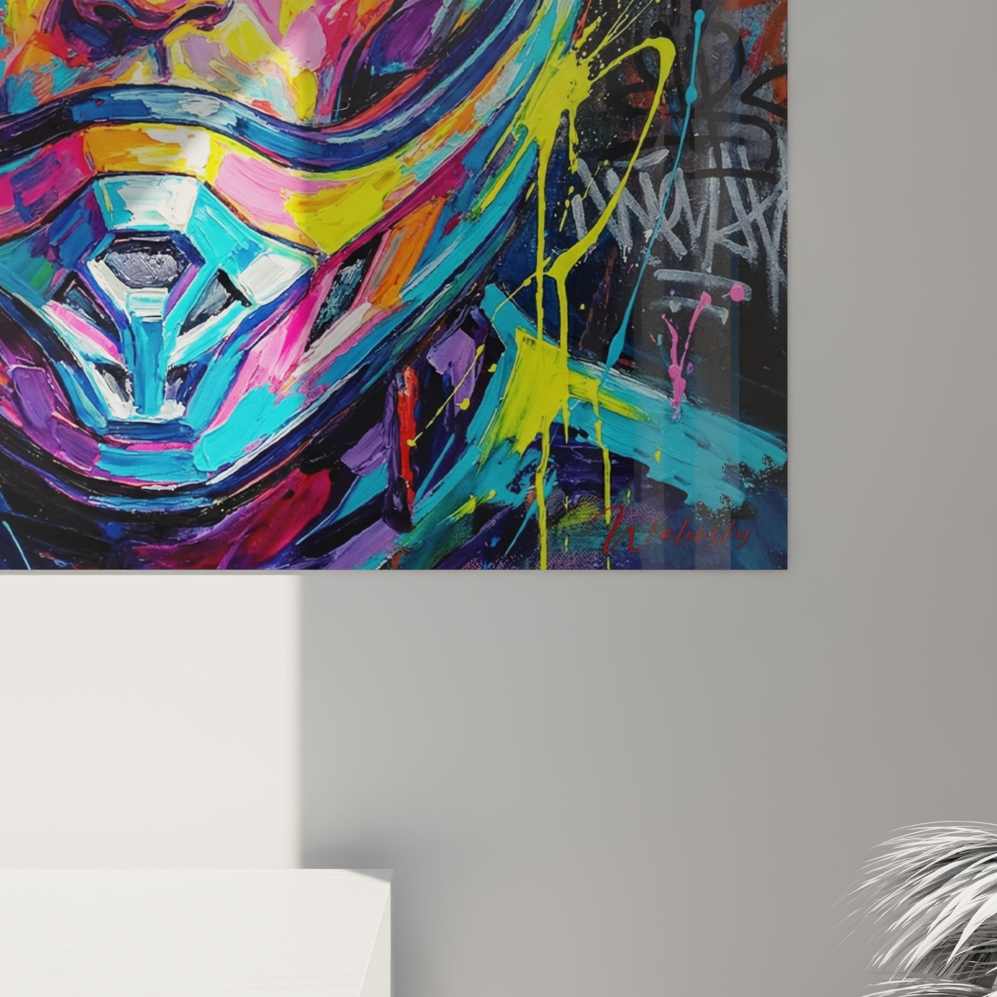 Vue ensemble tableau mural pilote jetski decoration moderne art contemporain sport nautique couleurs