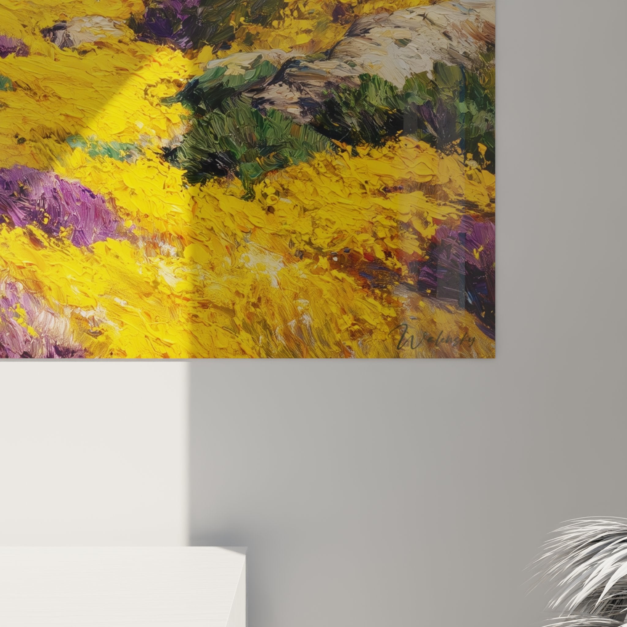 Vue ensemble tableau mural paysage mediterraneen corse maquis dore bergerie decoration interieure
