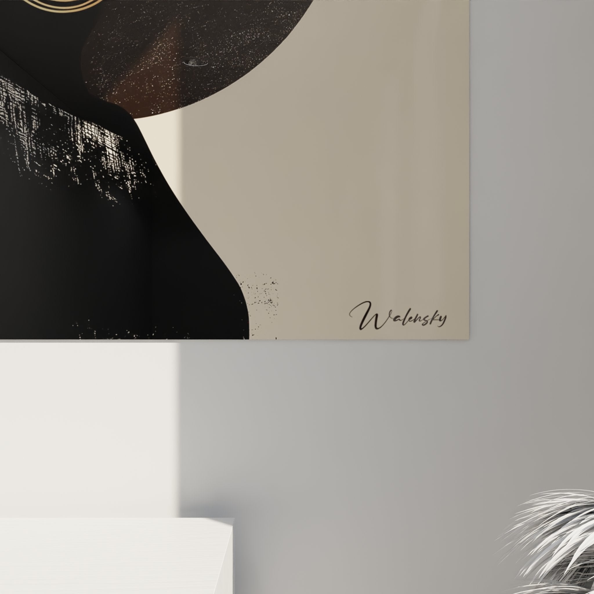 Panoramica del quadro murale donna africana profilo in soggiorno moderno con decorazione contemporanea chic