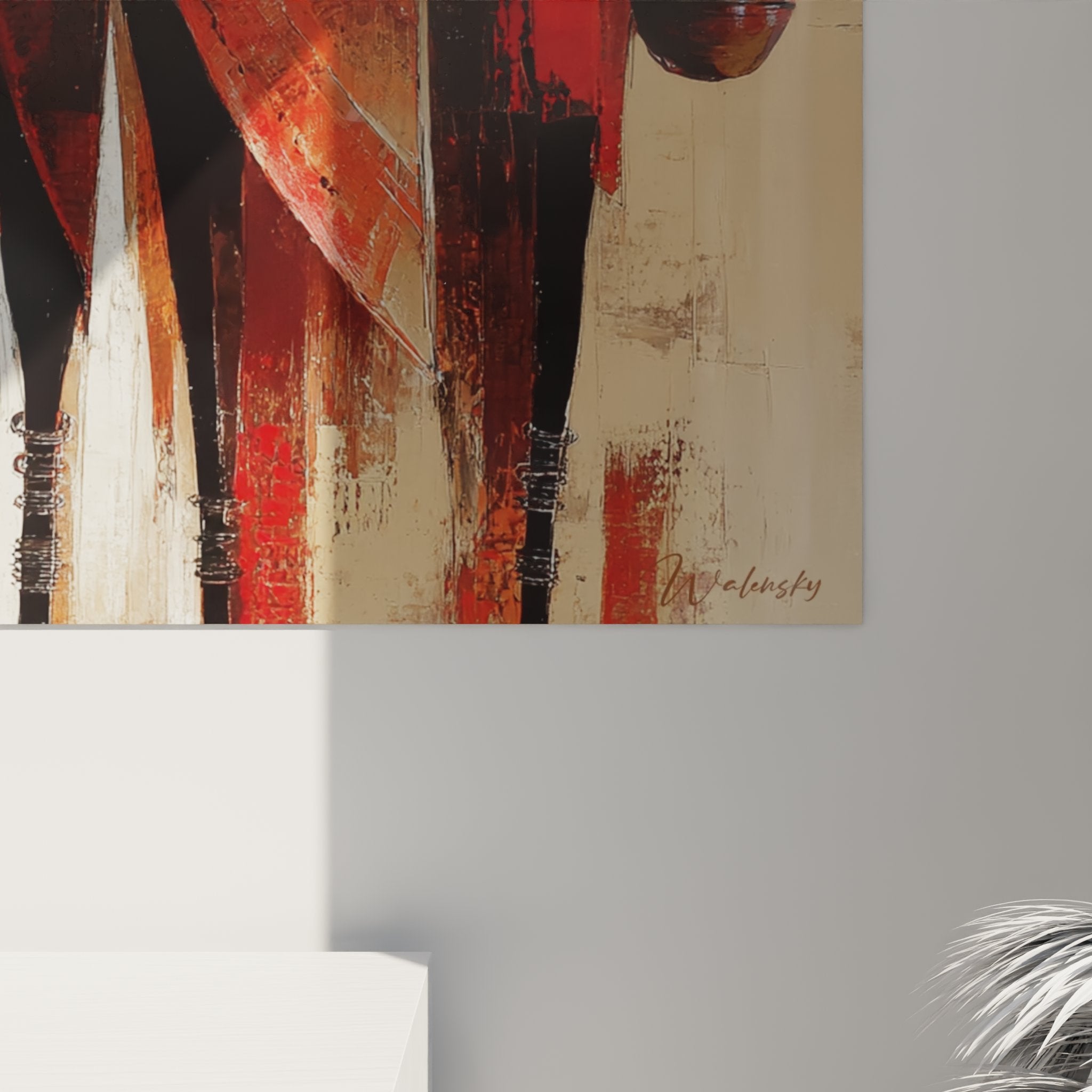 Full view African culture artwork women silhouettes wall art ethnic red beige modern decoration