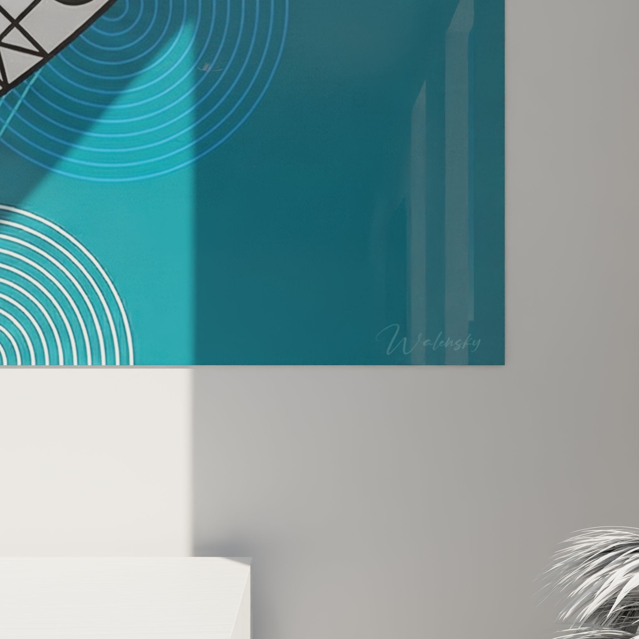 Vista generale quadro kayak moderno appeso al muro in interni contemporanei