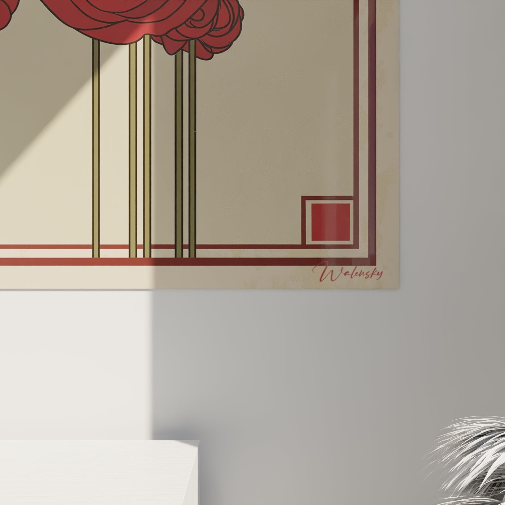 Overview art deco roses red flowers vintage design wall art for interior decoration