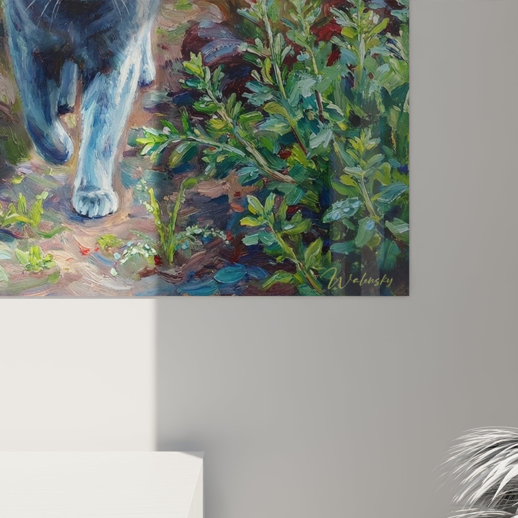 Chartreux cat wall art with vegetable garden overall view interior decoration rustic chic style