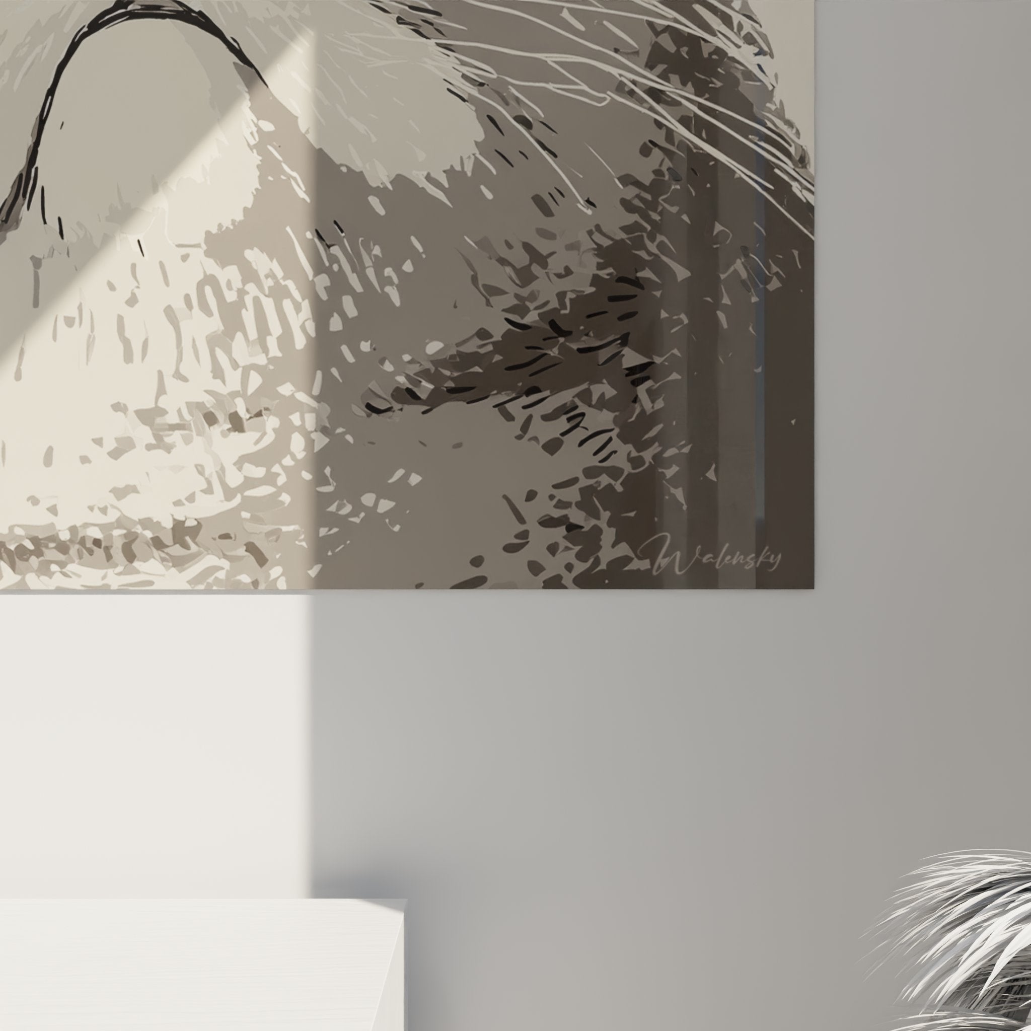 Panoramica quadro murale gatto burbero Exotic Shorthair in elegante interno contemporaneo