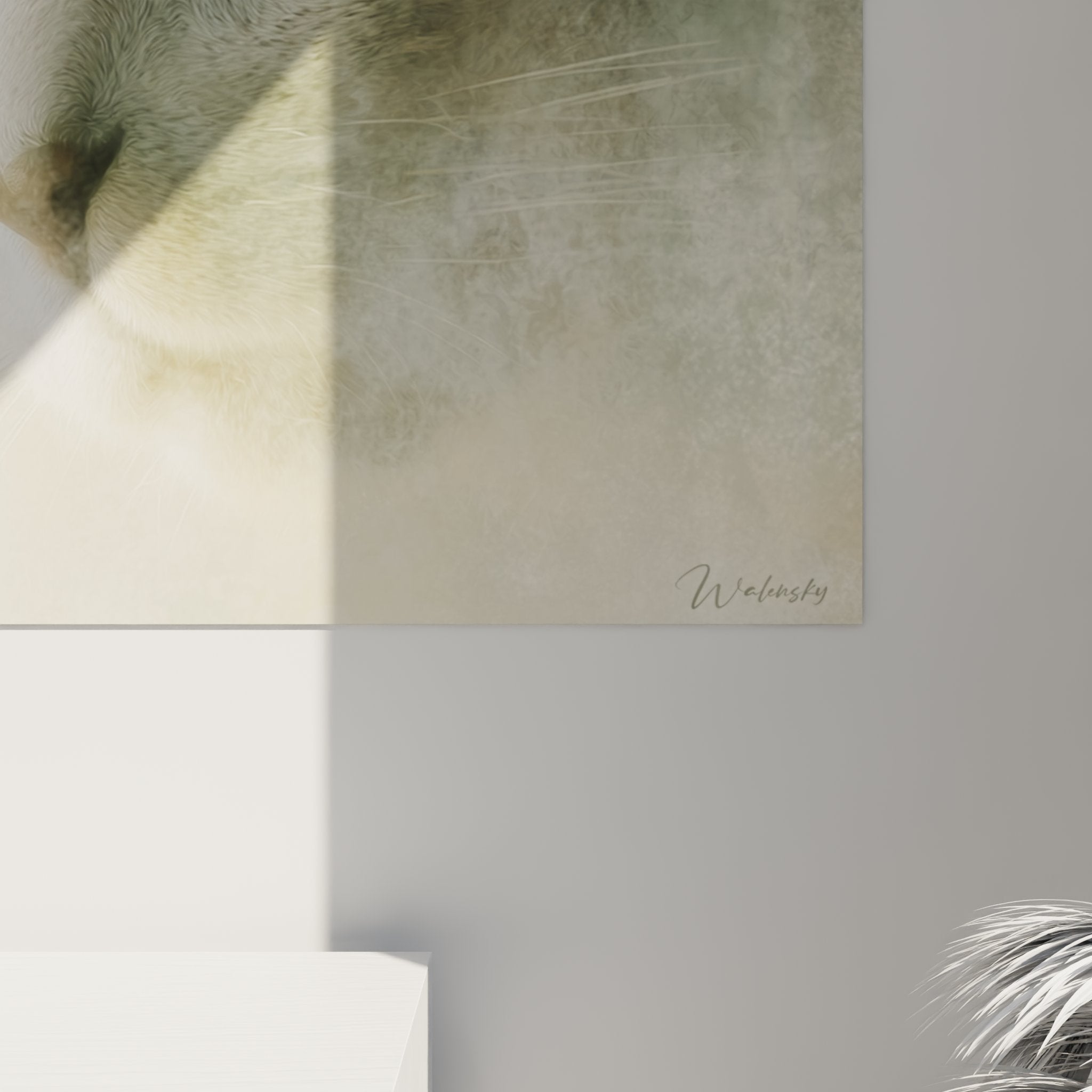 Vue d'ensemble du tableau chat Burmilla dans un salon contemporain, art mural animalier décoratif