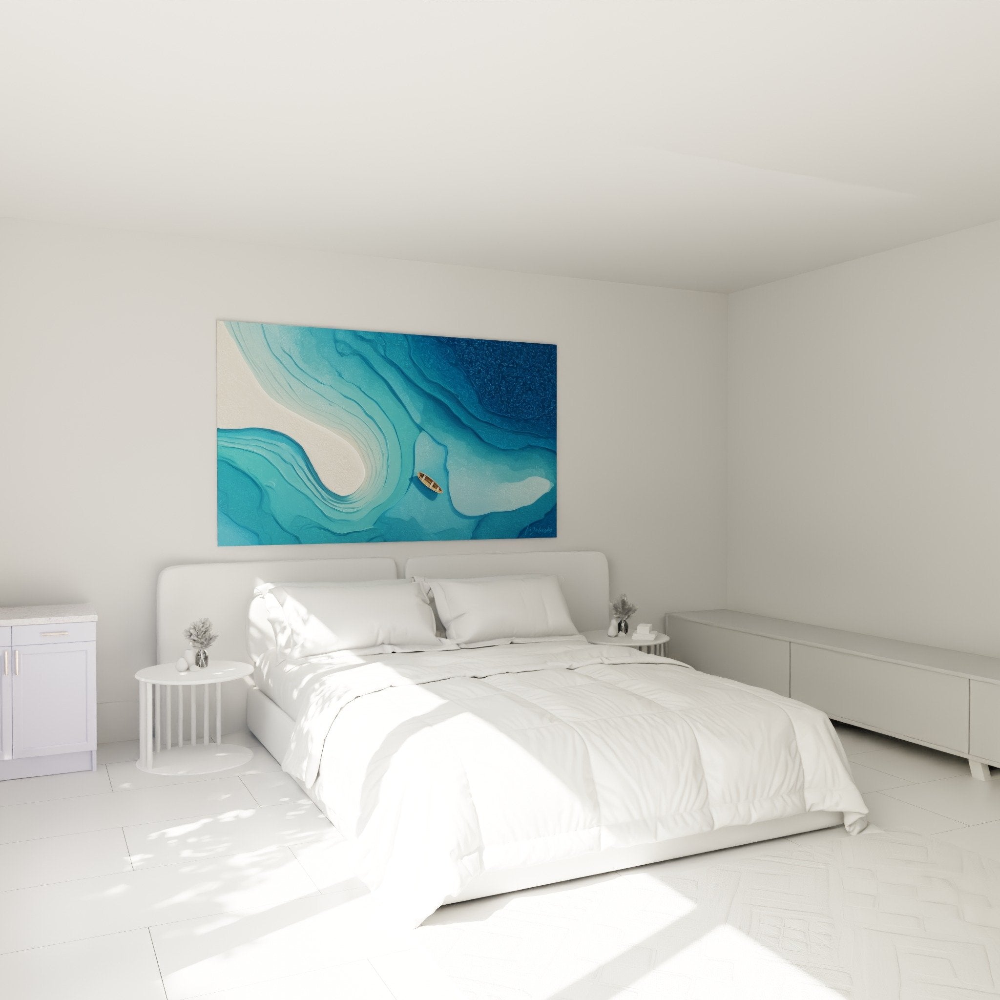 Blue marine cartography wall decoration in modern feng shui north water bedroom