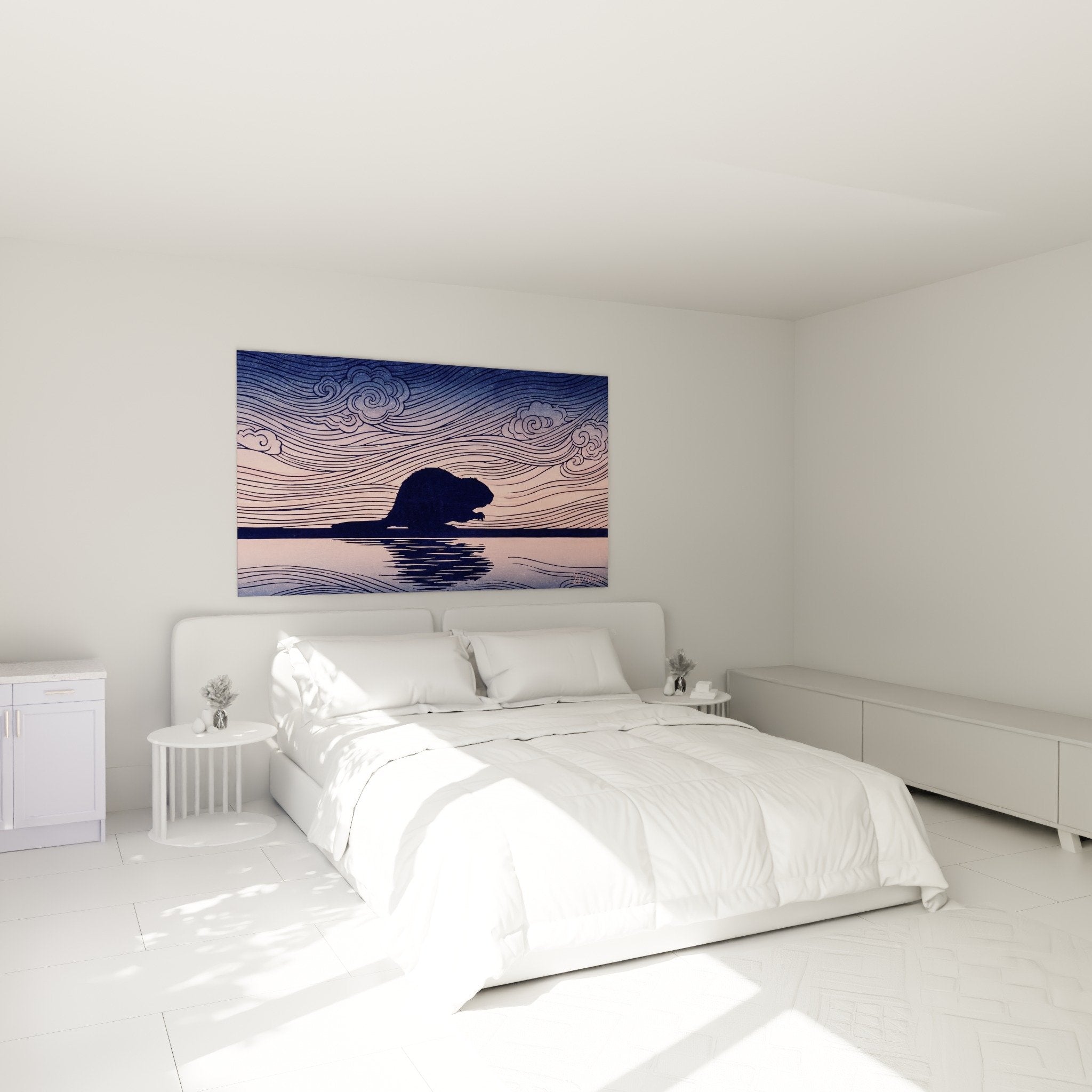 Biber-Kunstdruck Schlafzimmer weiße Wand Wanddekoration rosa blau moderne zen Atmosphäre