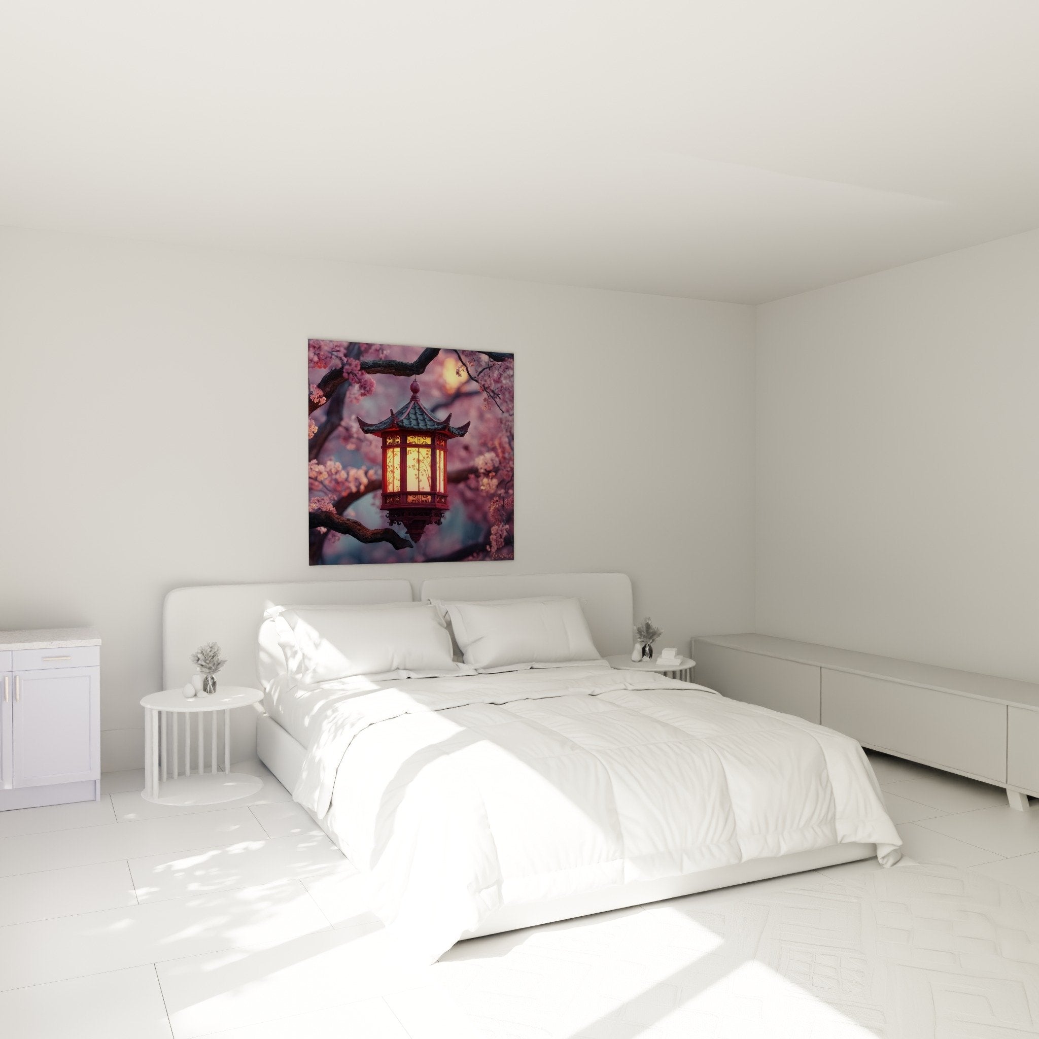 decoration chambre lanterne japonaise rose gold cerisiers fleurs ambiance romantique zen orientale