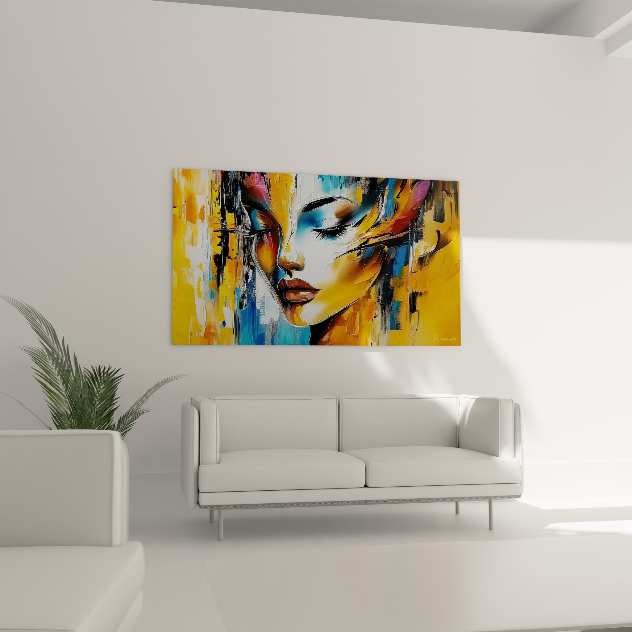 Gros plan tableau abstrait femme portrait détails peinture expressionniste couleurs vives art moderne
