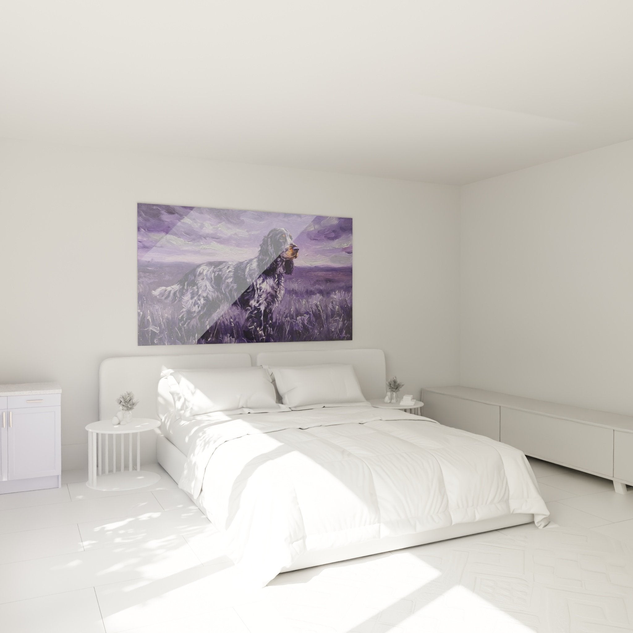Englischer Cocker Spaniel lila Gemälde Schlafzimmer Wanddekoration beruhigend