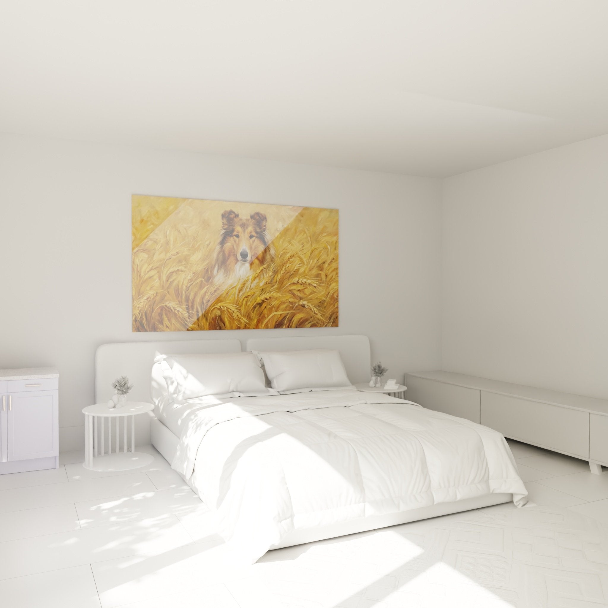 decoration murale collie dans chambre tableau chien berger tons dores ambiance chaleureuse rustique