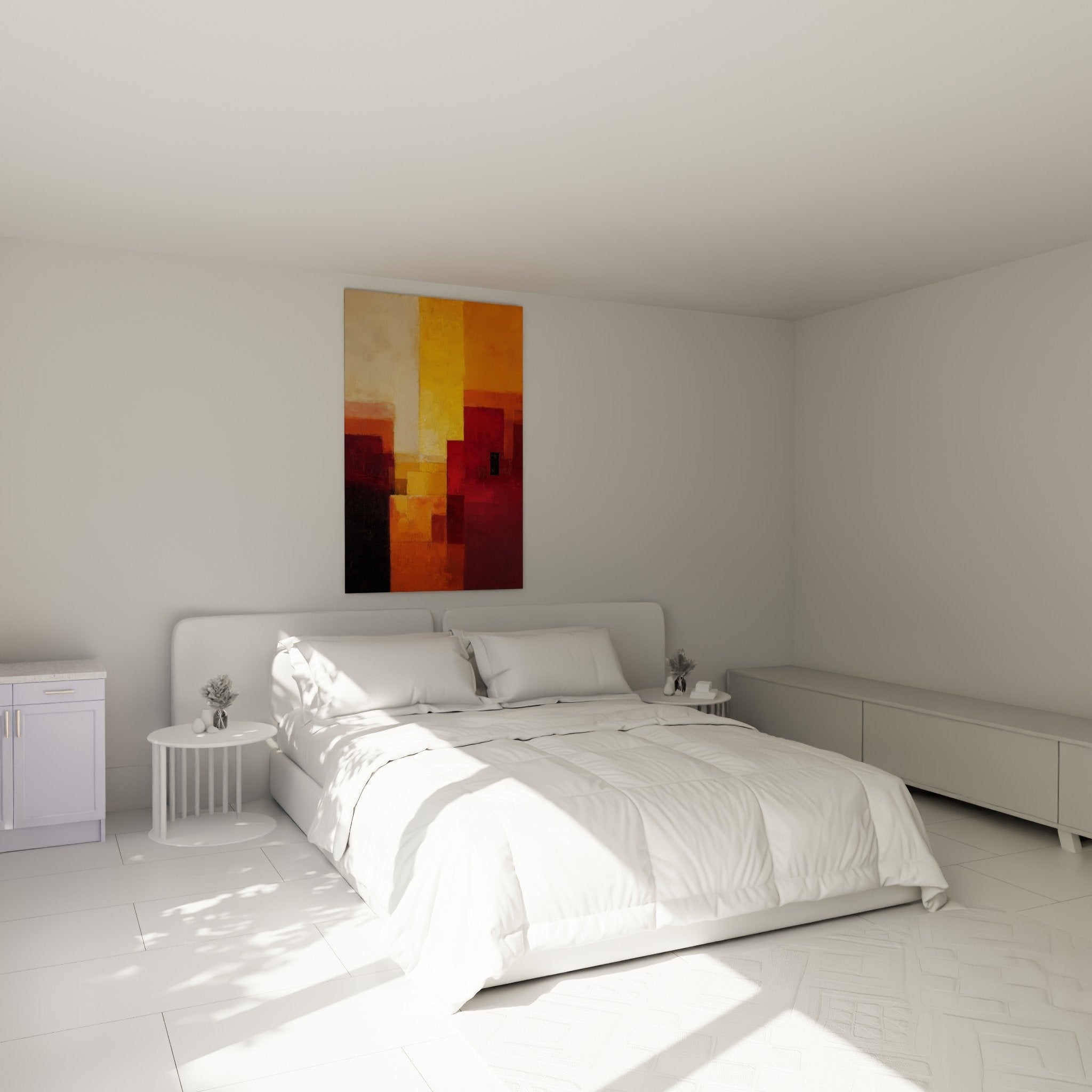 Tableau abstrait tons chauds orange rouge chambre decoration murale feng shui sud feu