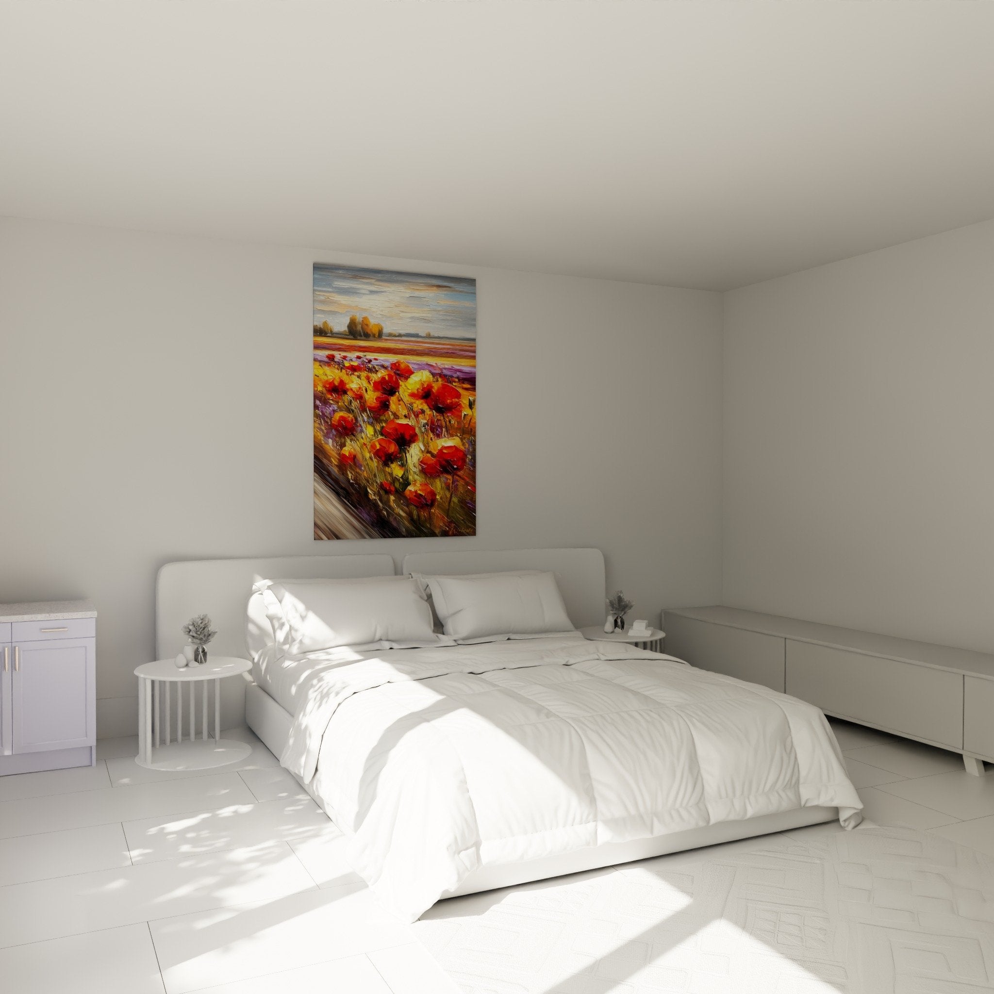 Tableau coquelicots rouges chambre decoration murale ambiance chaleureuse couleurs automnales
