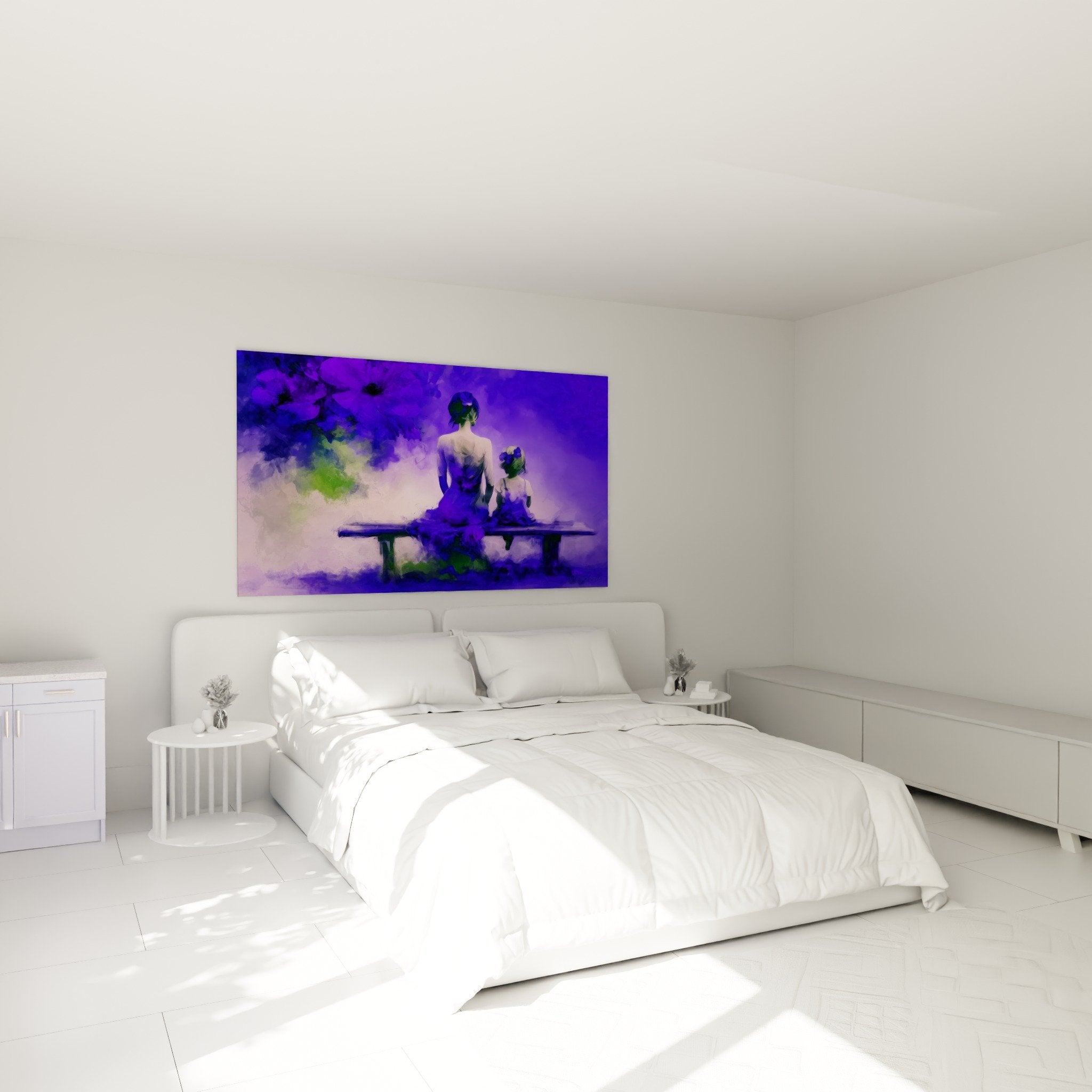Quadro papaveri viola in camera moderna decorazione floreale da parete atmosfera rilassante contemporanea